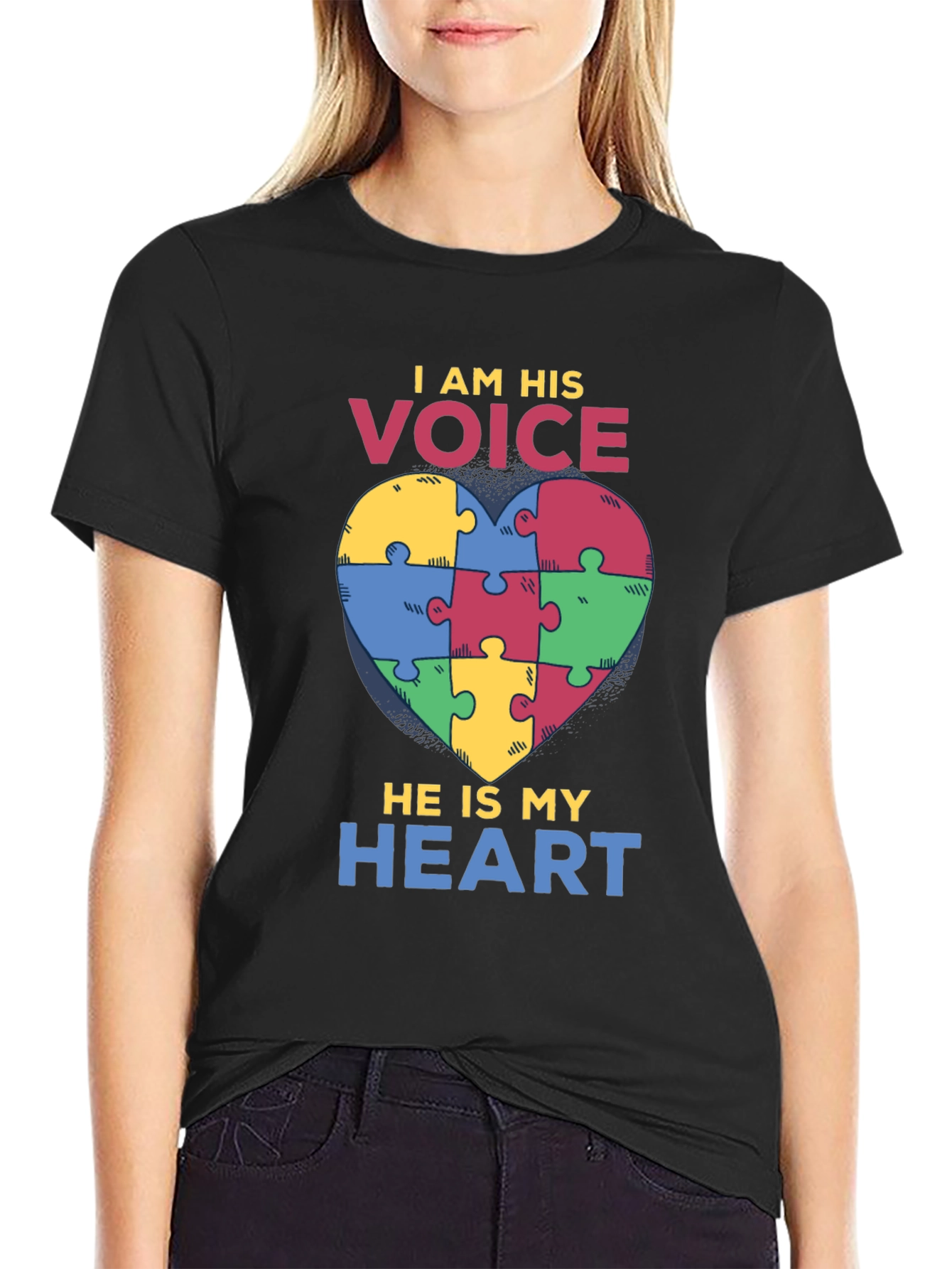 Autism Awareness Puzzle Heart T-Shirt - I Am His Voice