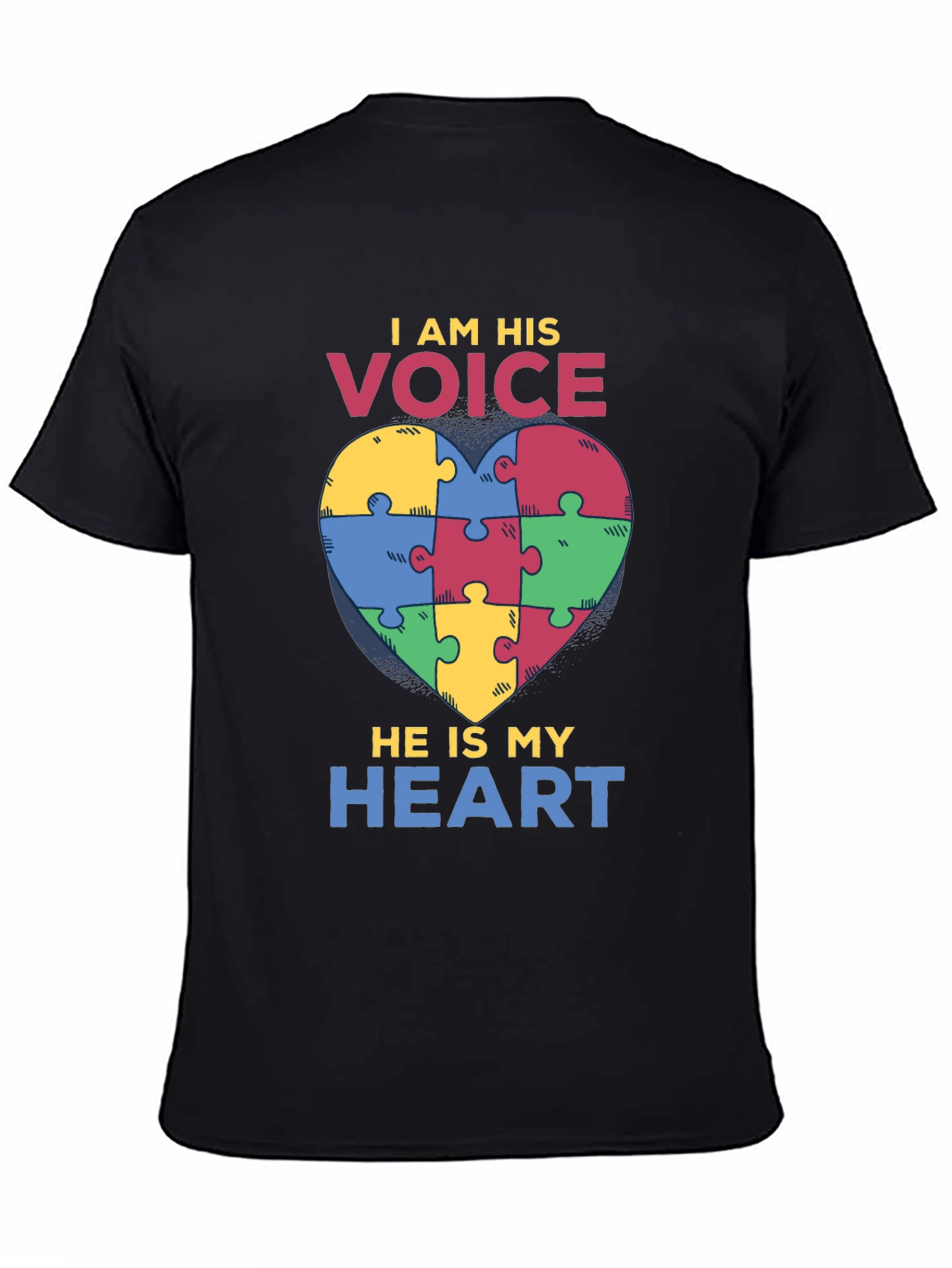 Autism Awareness Puzzle Heart T-Shirt - I Am His Voice