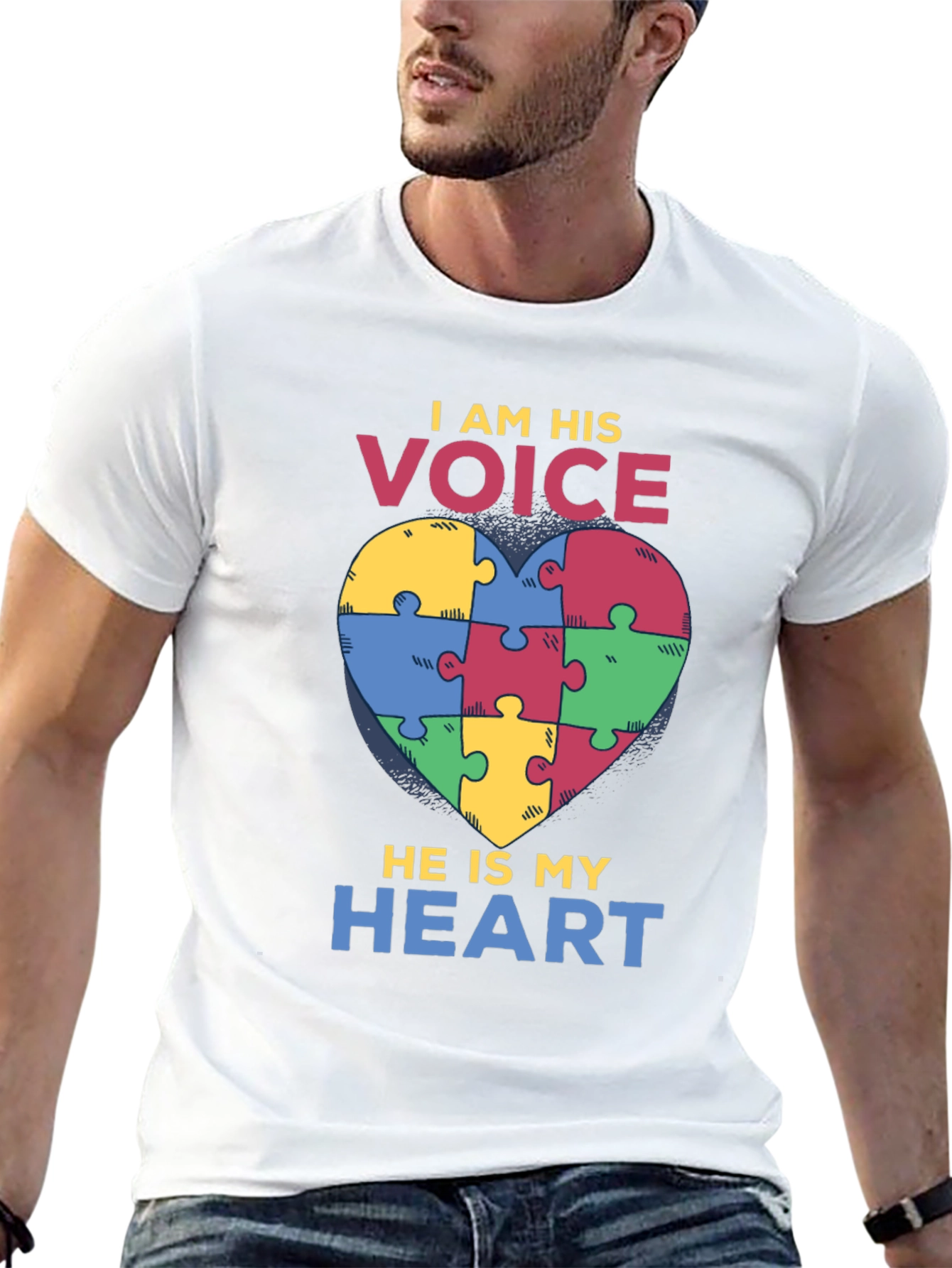 Autism Awareness Puzzle Heart T-Shirt - I Am His Voice