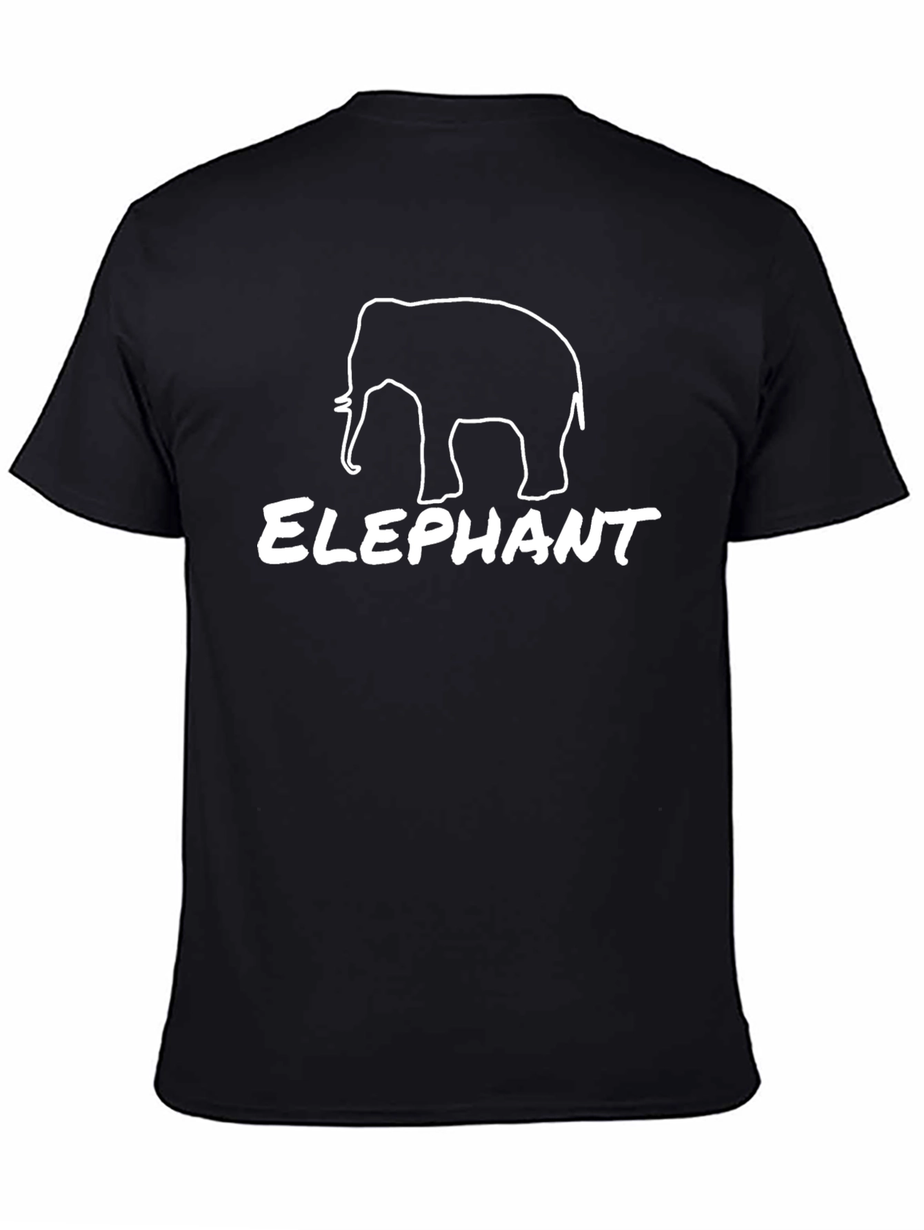 Elephant Outline Graphic Tee - Black Cotton T-Shirt