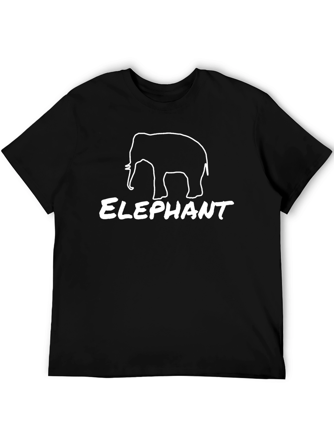 Elephant Outline Graphic Tee - Black Cotton T-Shirt