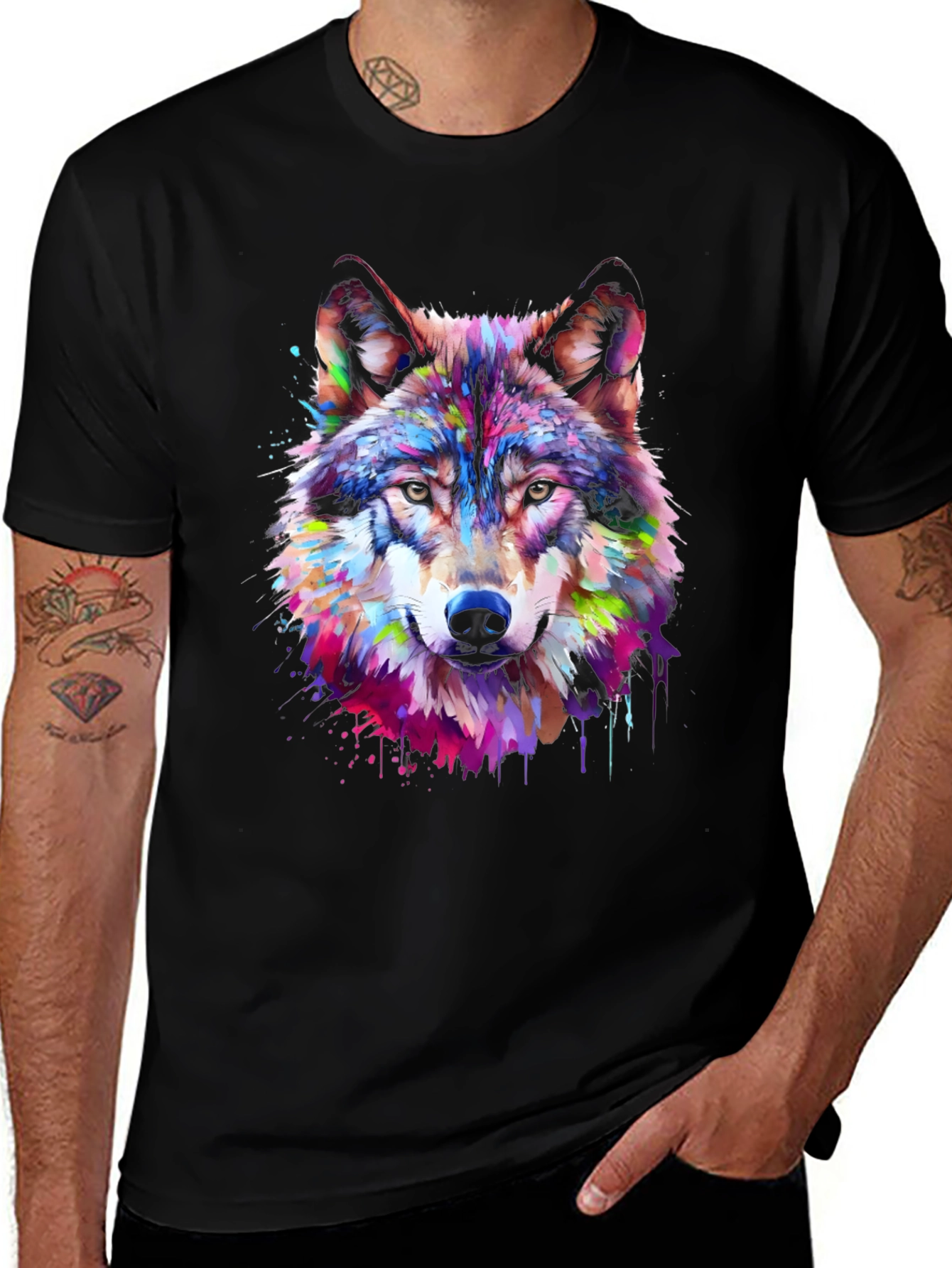 Colorful Wolf Graphic Tee - Artistic Animal Print