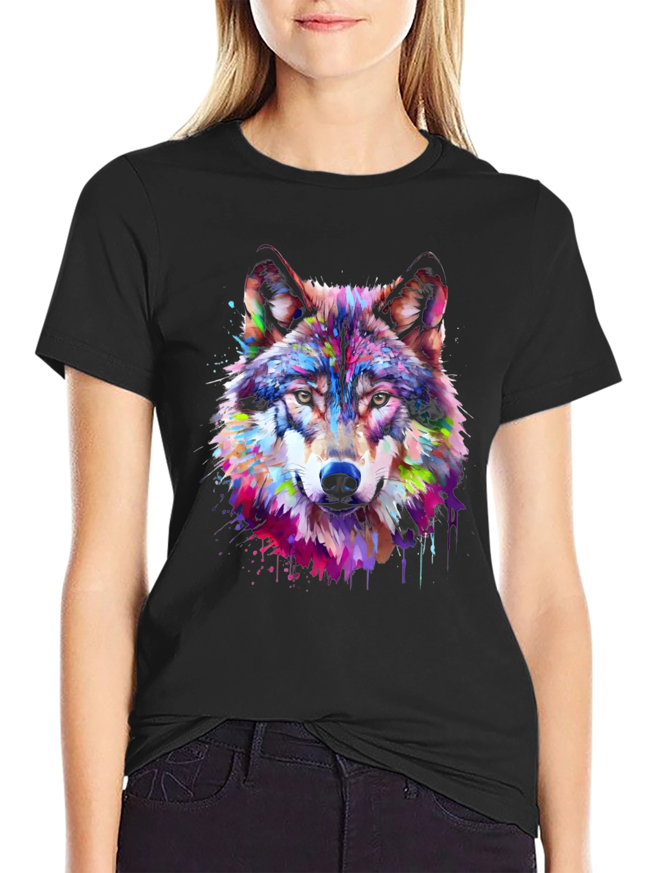 Colorful Wolf Graphic Tee - Artistic Animal Print