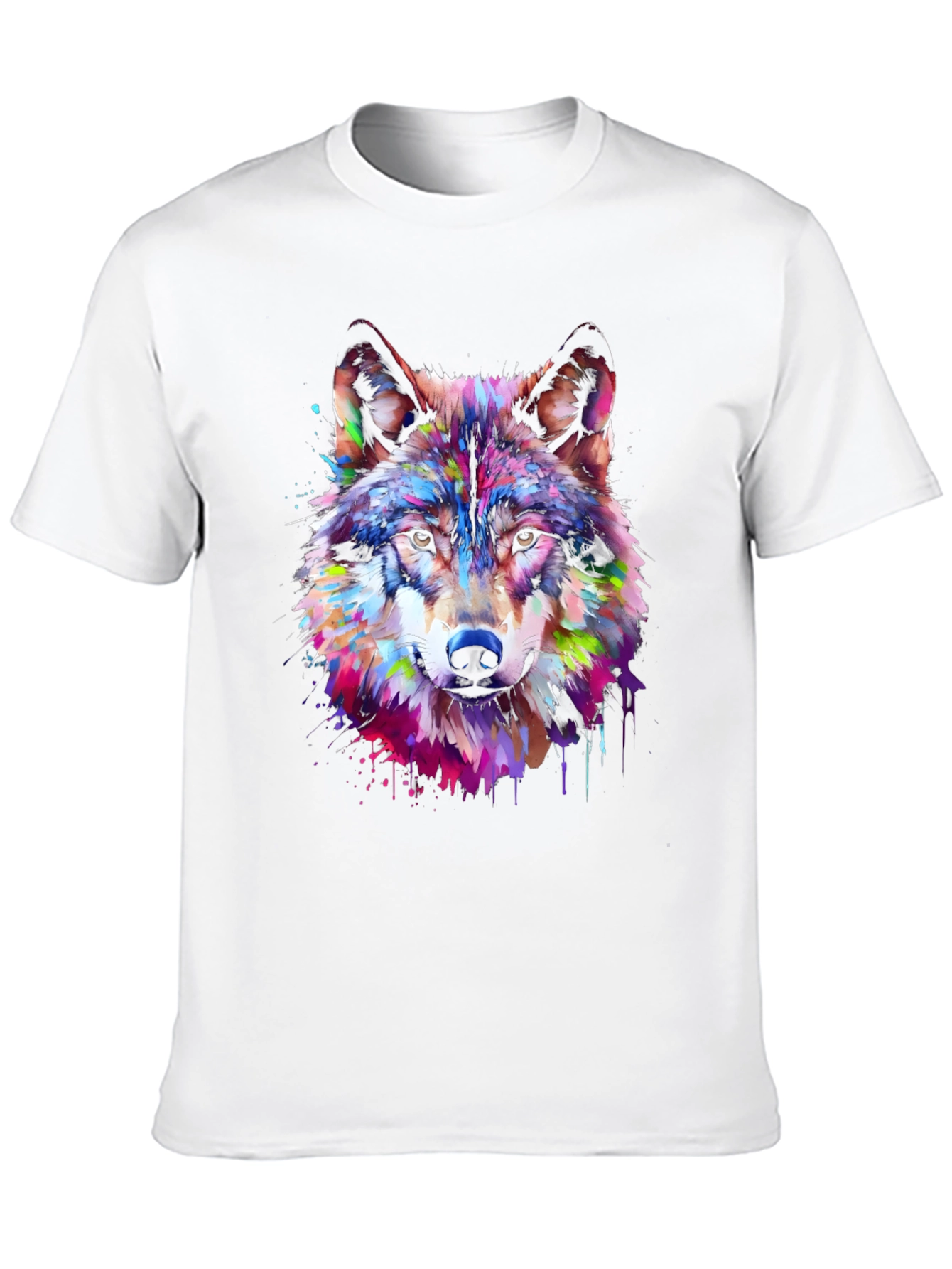 Colorful Wolf Graphic Tee - Artistic Animal Print