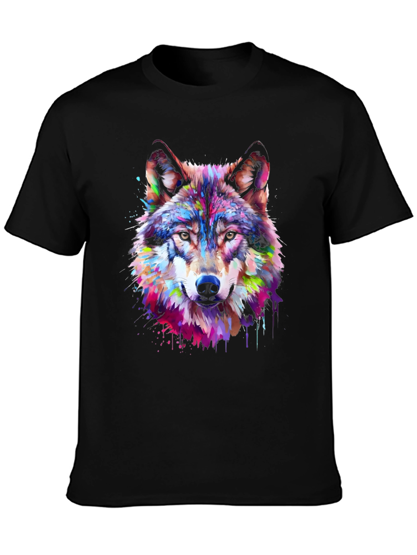 Colorful Wolf Graphic Tee - Artistic Animal Print
