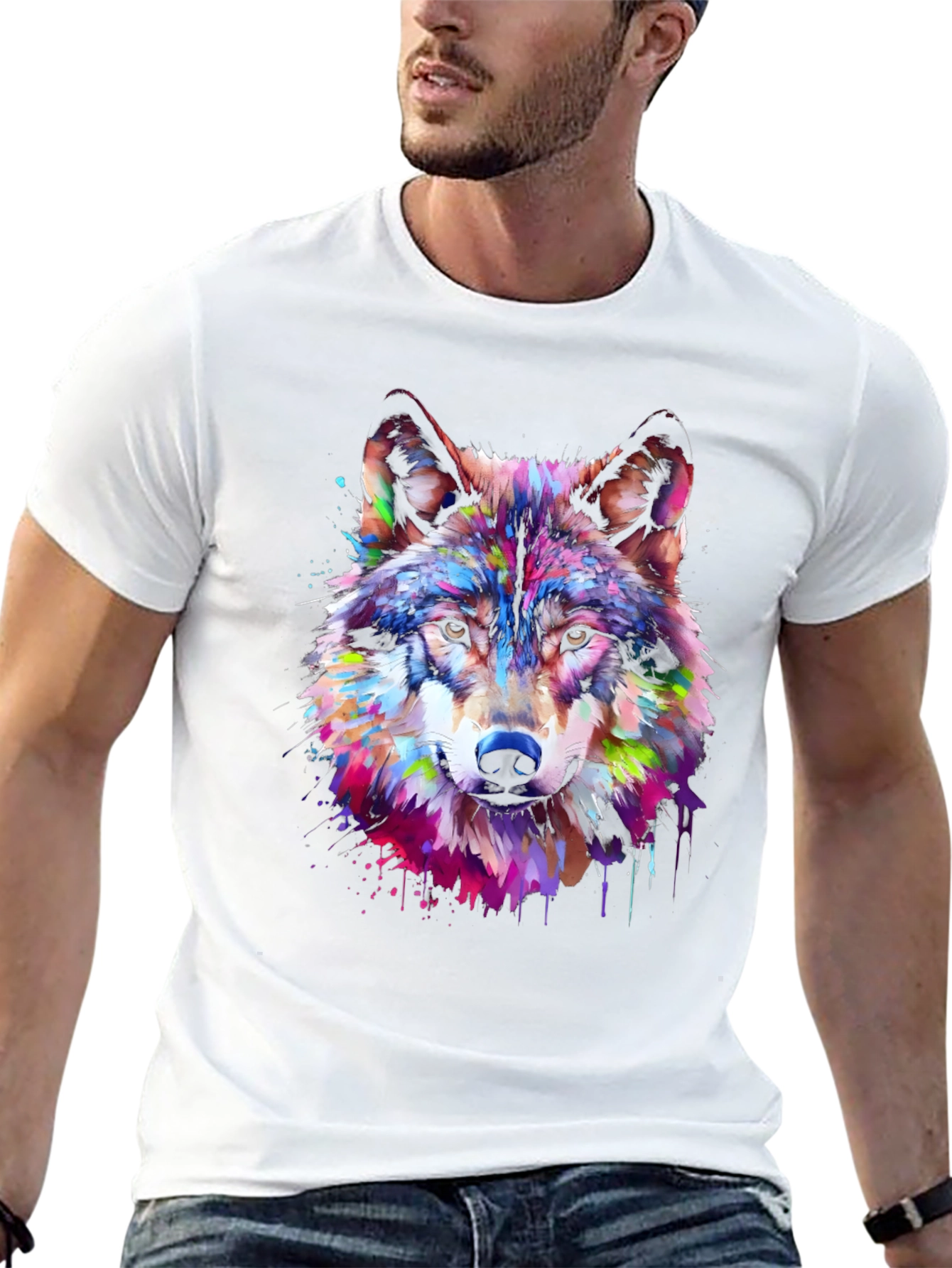 Colorful Wolf Graphic Tee - Artistic Animal Print