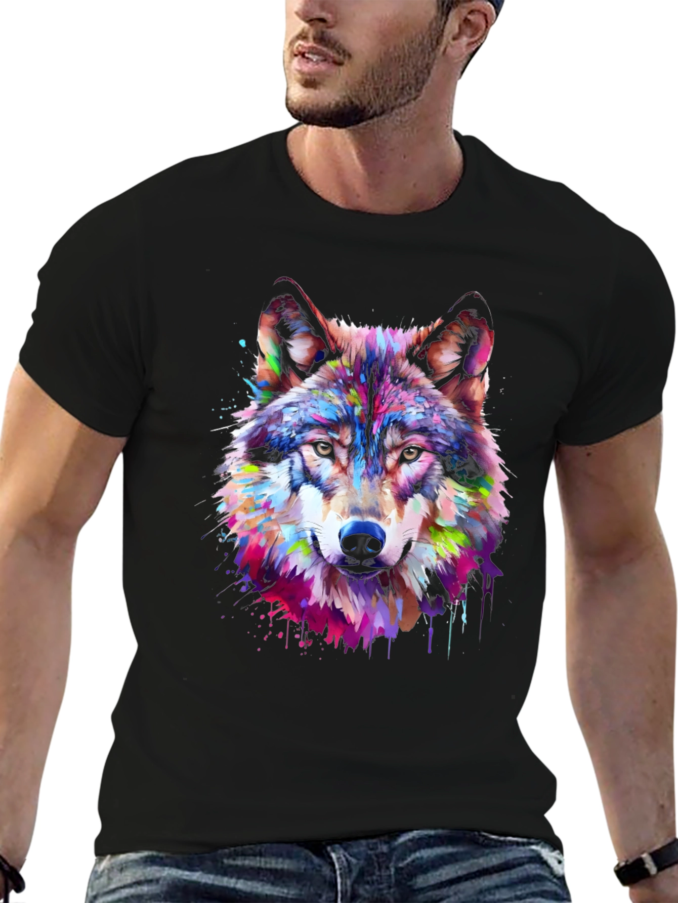 Colorful Wolf Graphic Tee - Artistic Animal Print