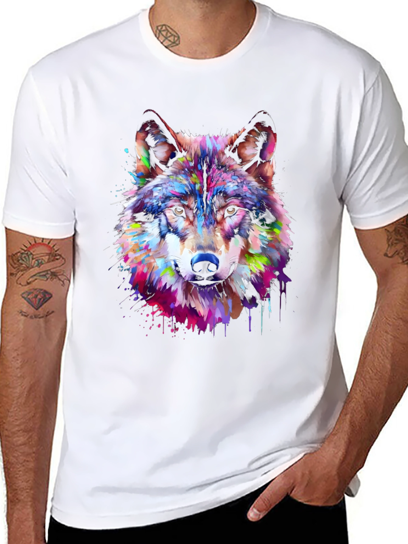 Colorful Wolf Graphic Tee - Artistic Animal Print
