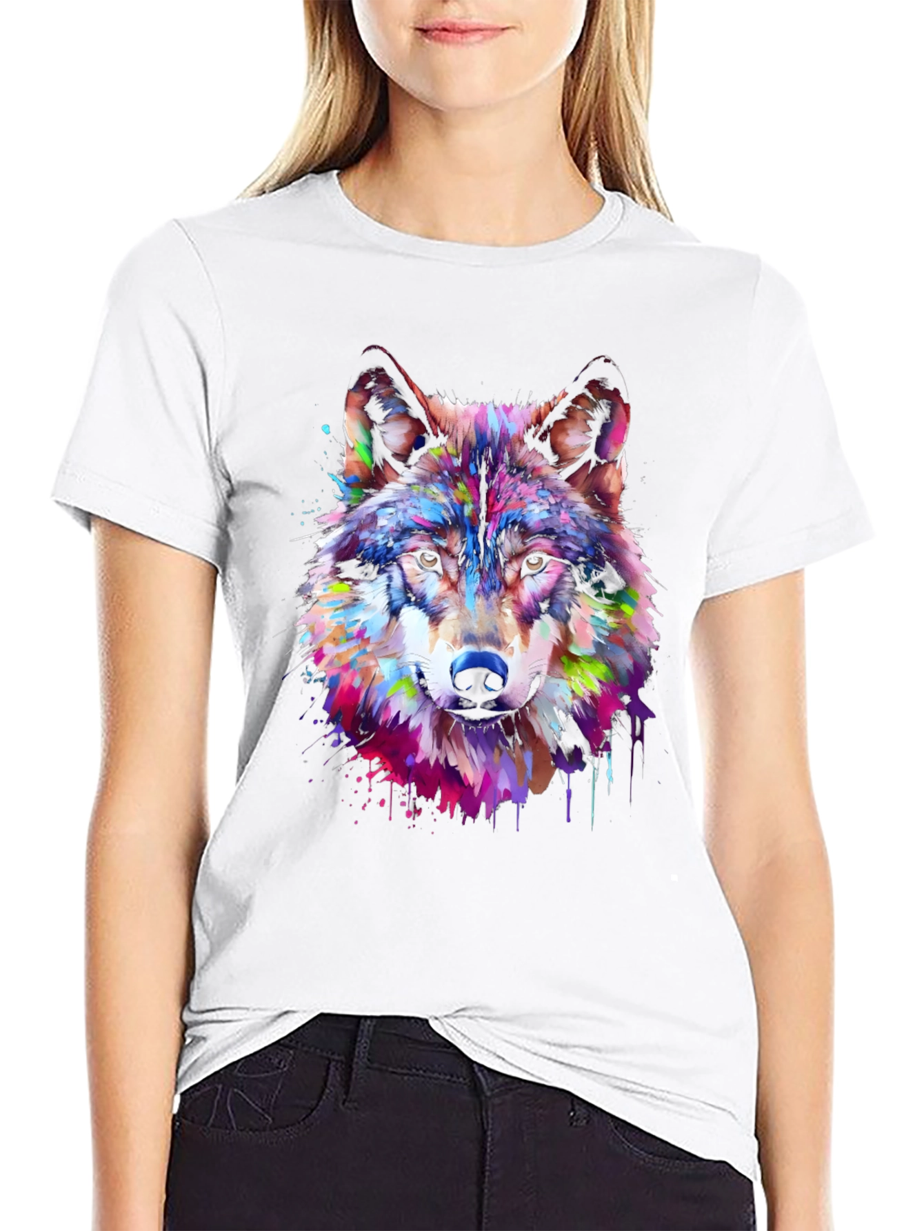 Colorful Wolf Graphic Tee - Artistic Animal Print