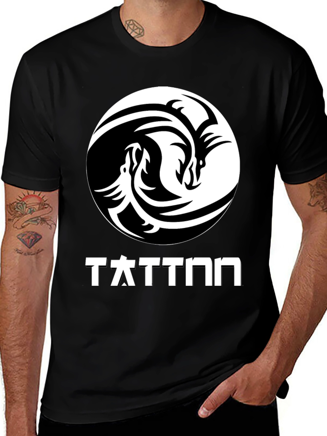 Yin Yang Dragon Graphic T-Shirt - Black