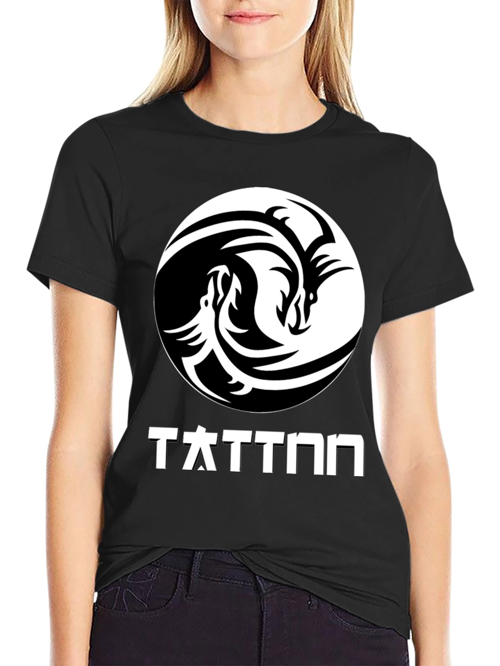 Yin Yang Dragon Graphic T-Shirt - Black
