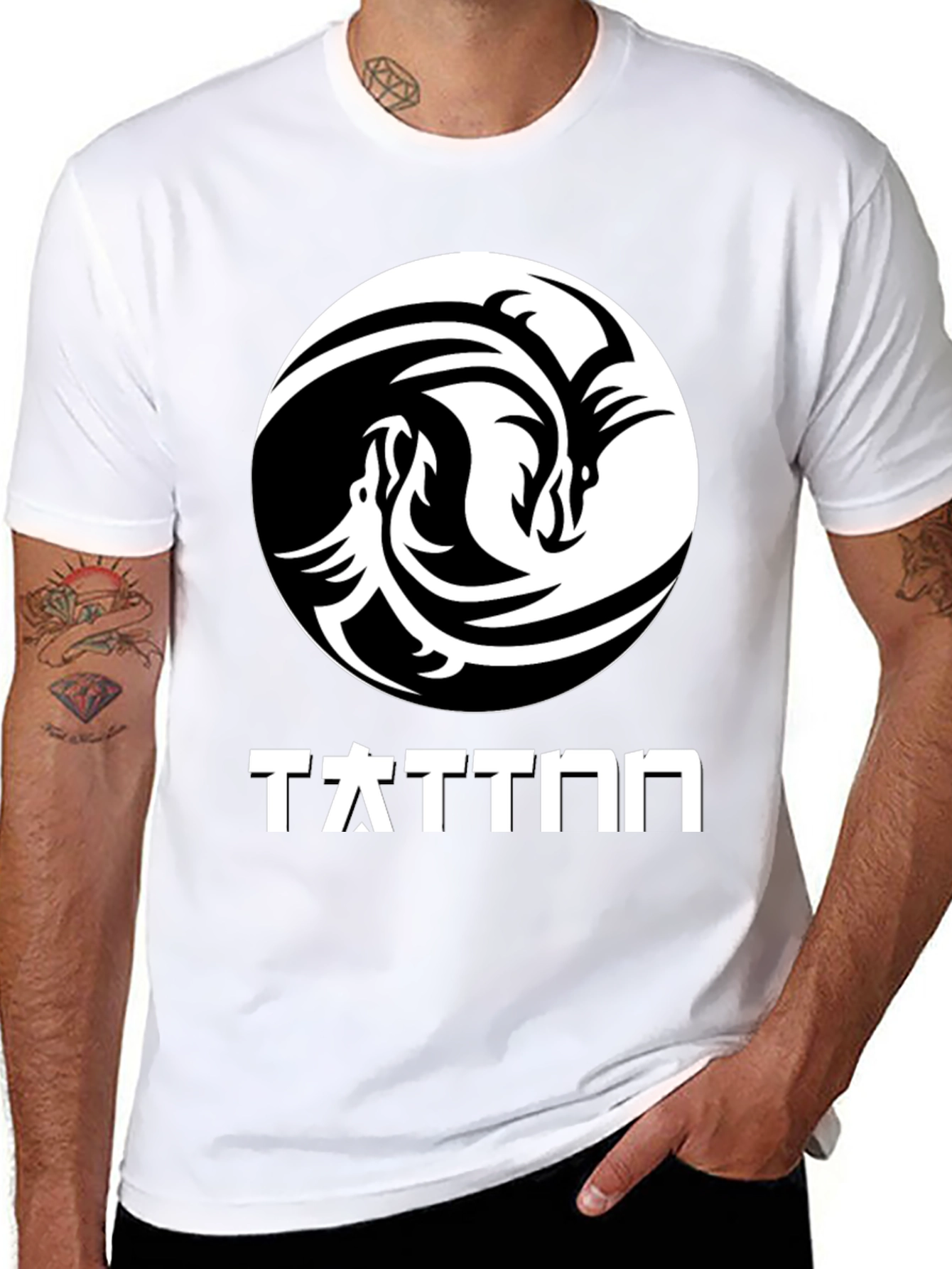 Yin Yang Dragon Graphic T-Shirt - Black