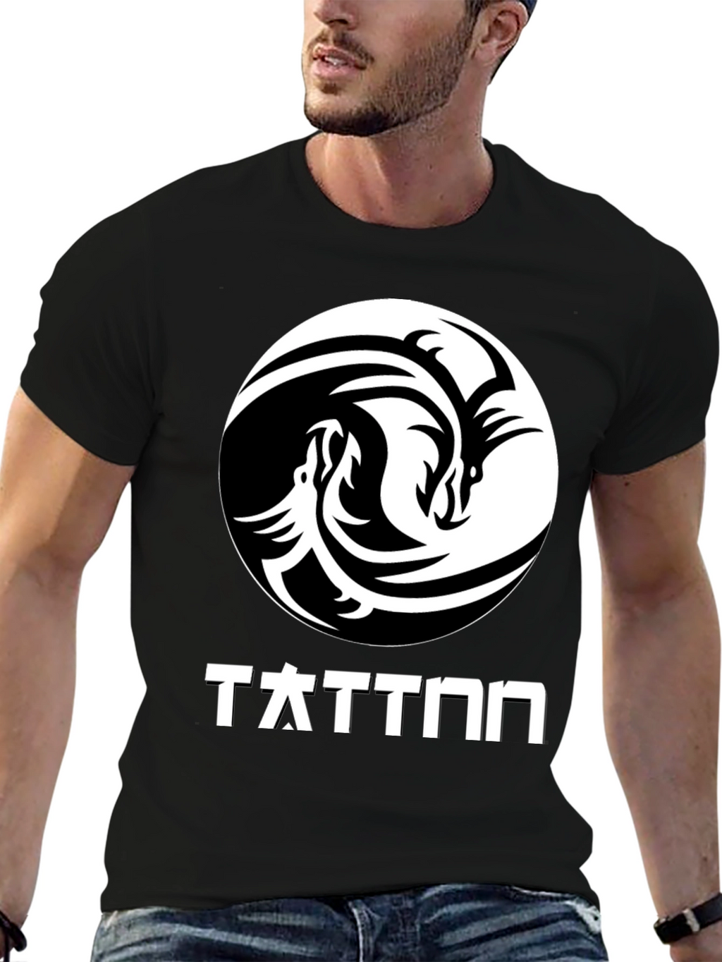 Yin Yang Dragon Graphic T-Shirt - Black