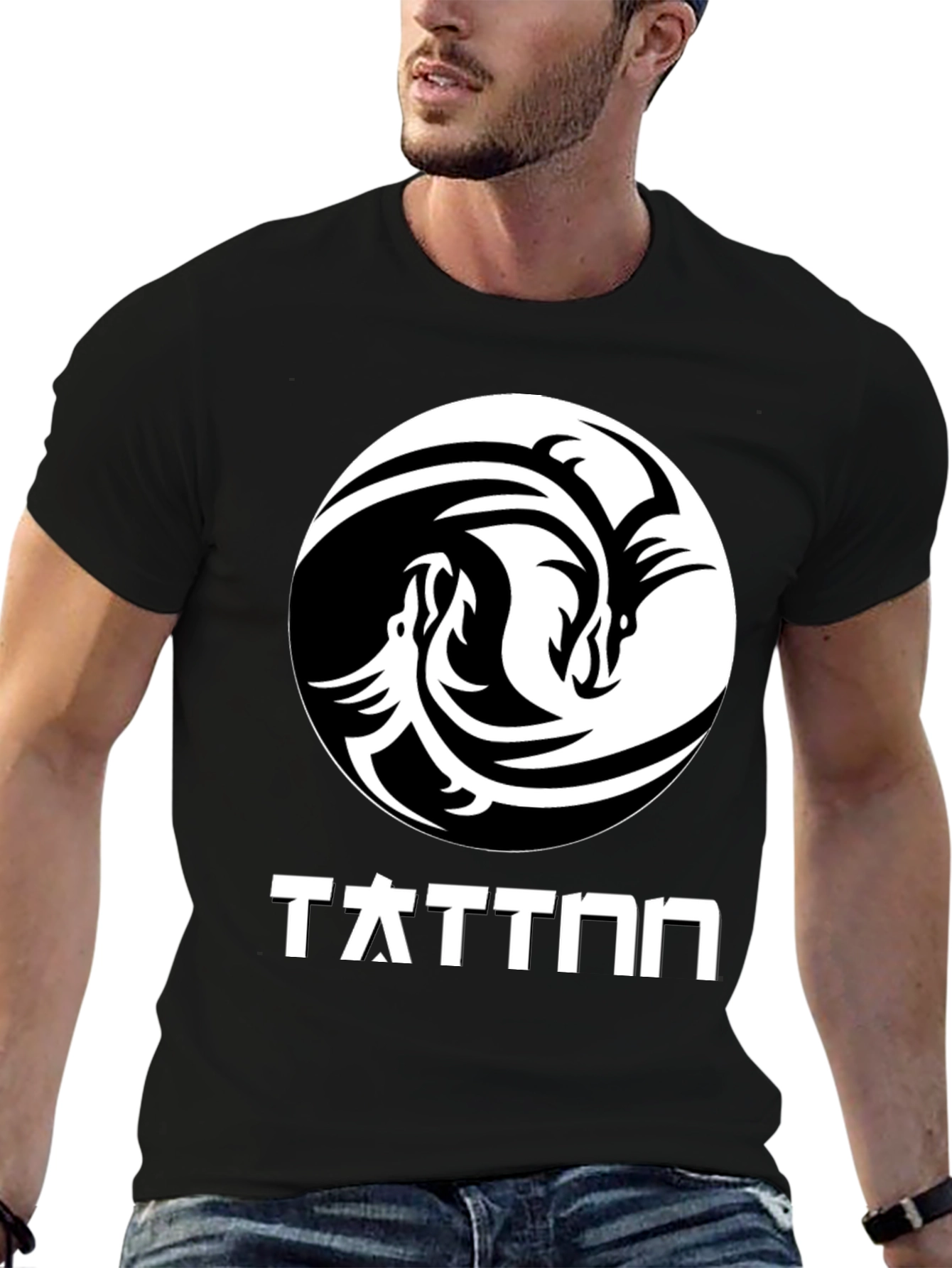 Yin Yang Dragon Graphic T-Shirt - Black