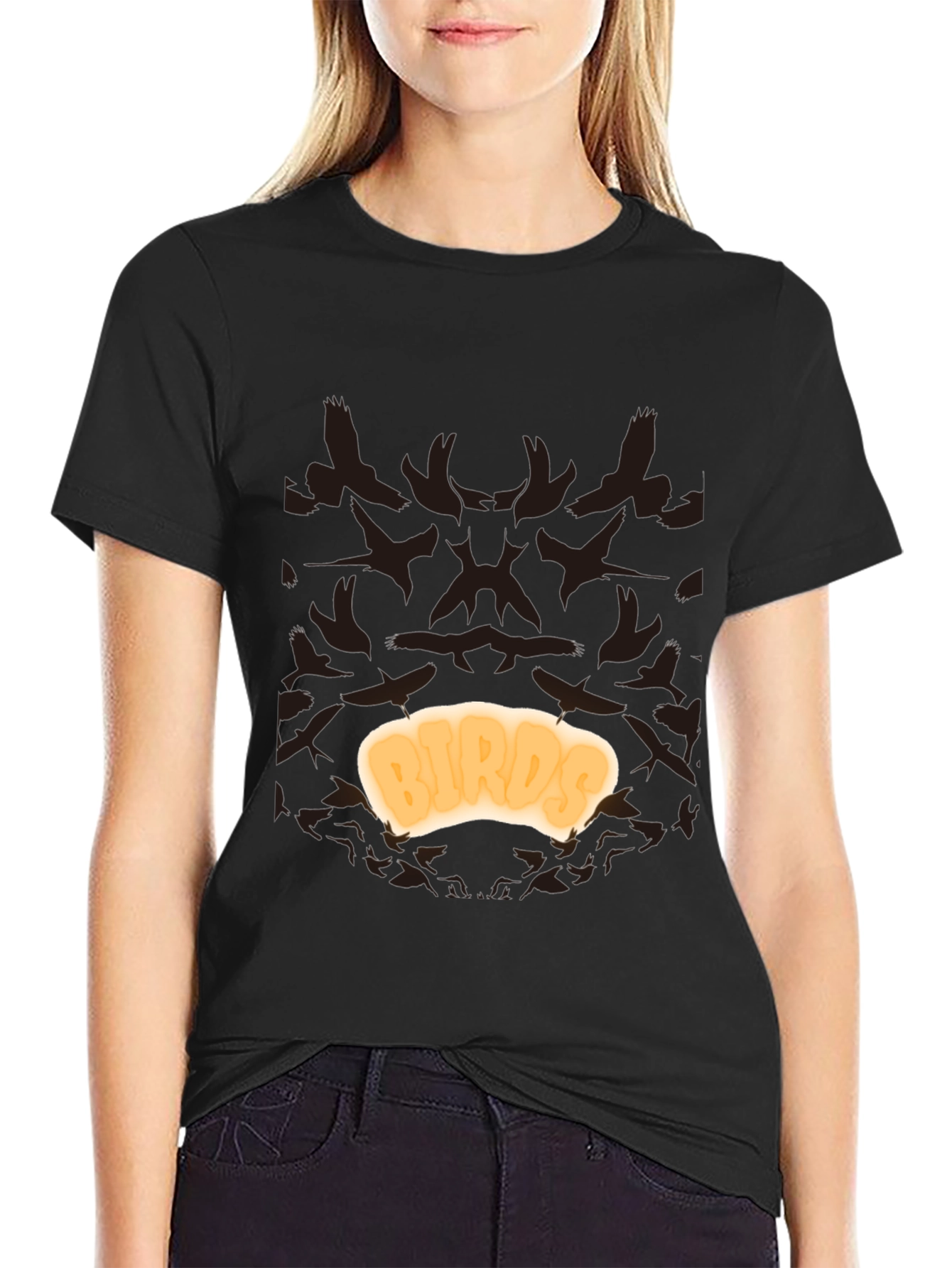 Birds T-Shirt - Black Cotton Tee with Unique Design