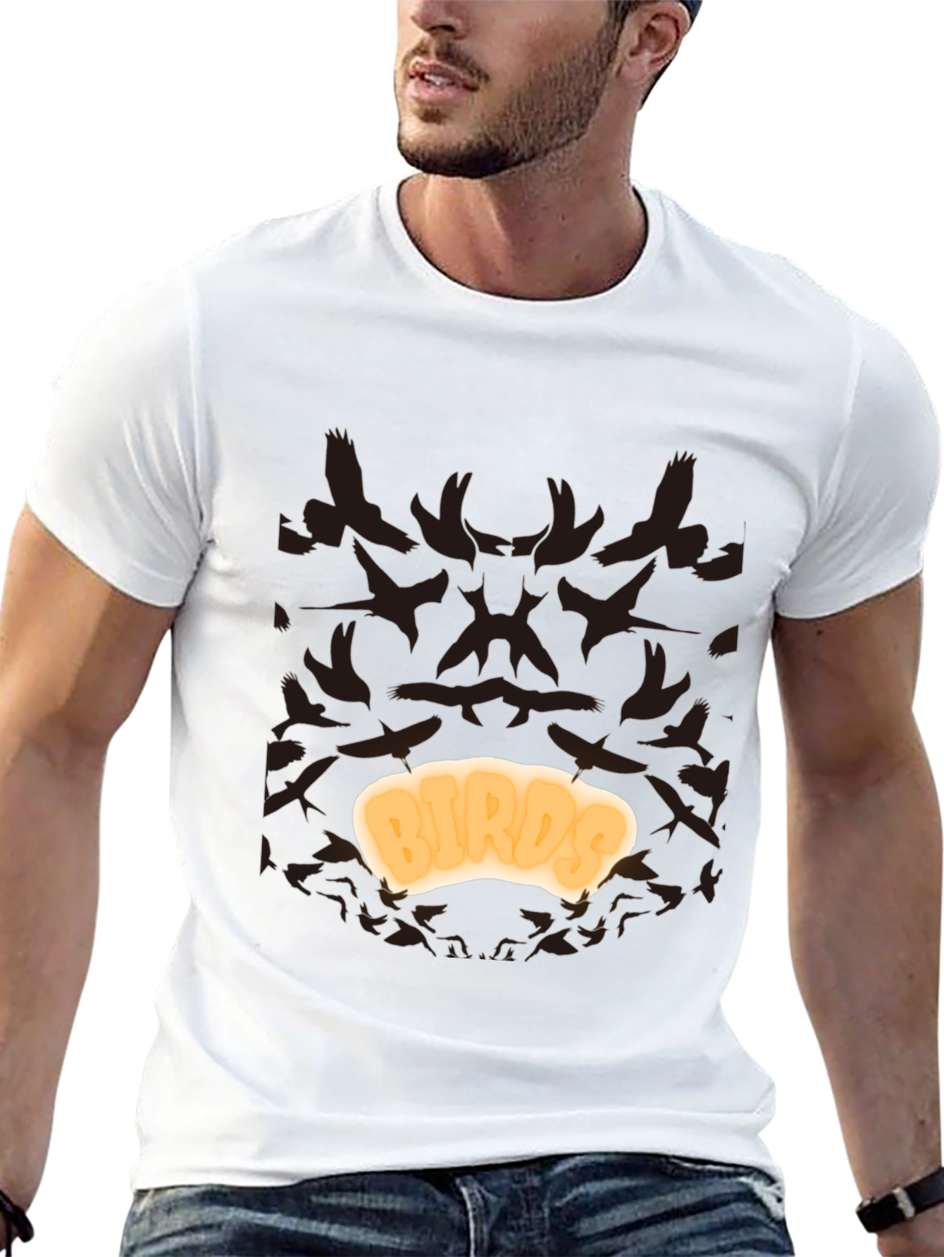 Birds T-Shirt - Black Cotton Tee with Unique Design