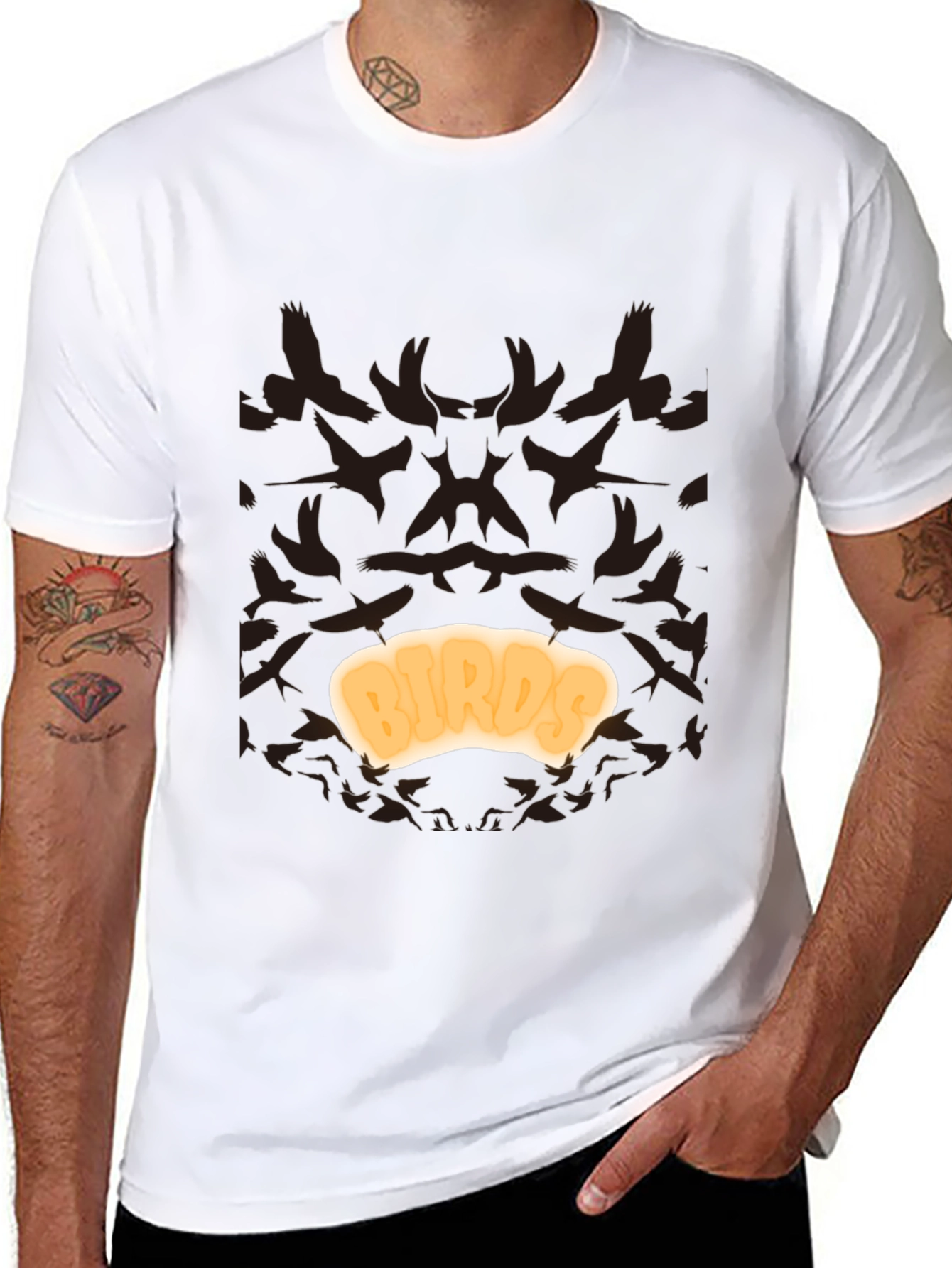 Birds T-Shirt - Black Cotton Tee with Unique Design