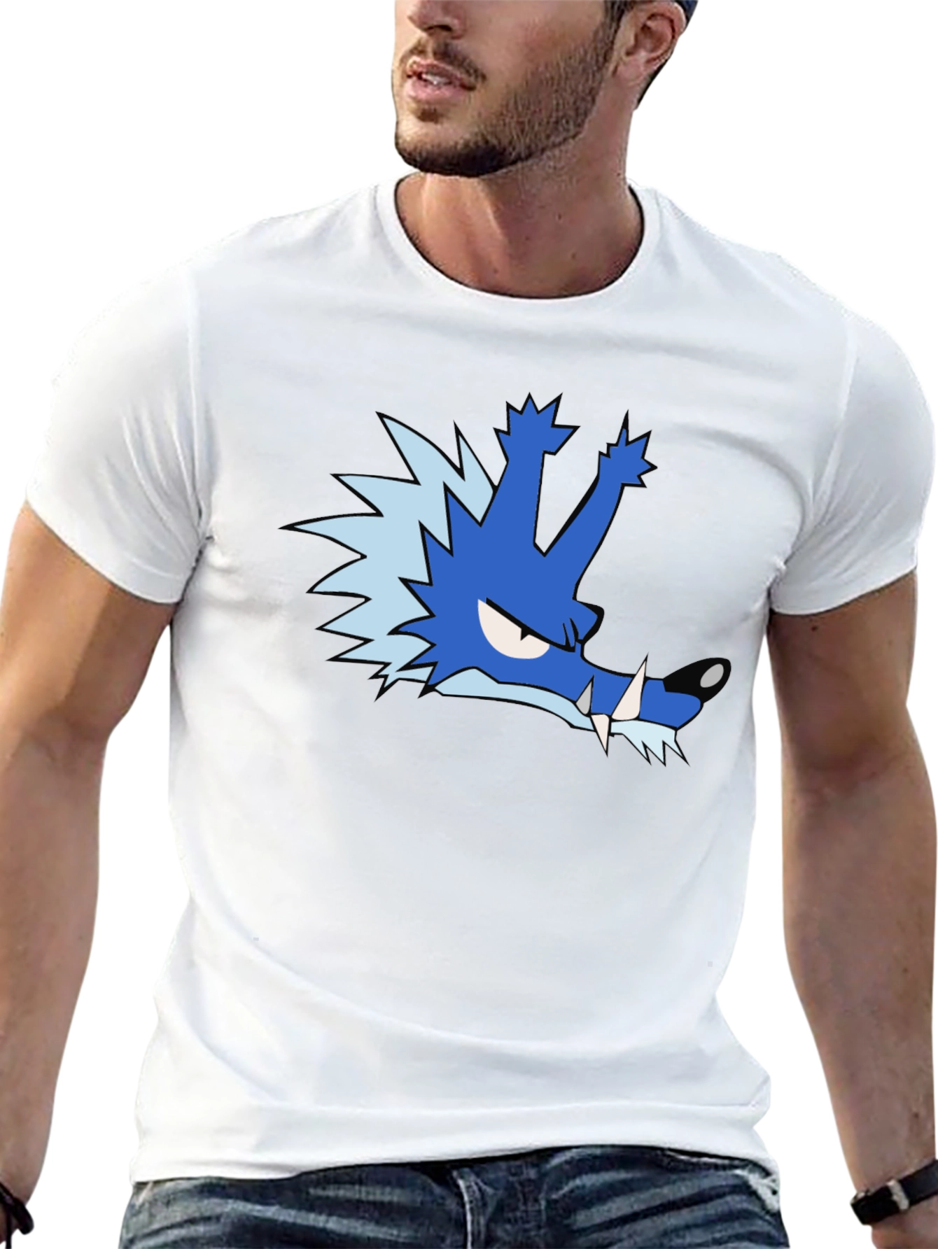 Blue Cartoon Wolf T-Shirt - Unique Graphic Tee