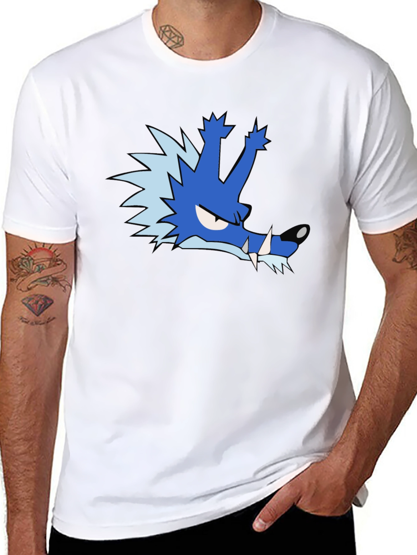 Blue Cartoon Wolf T-Shirt - Unique Graphic Tee