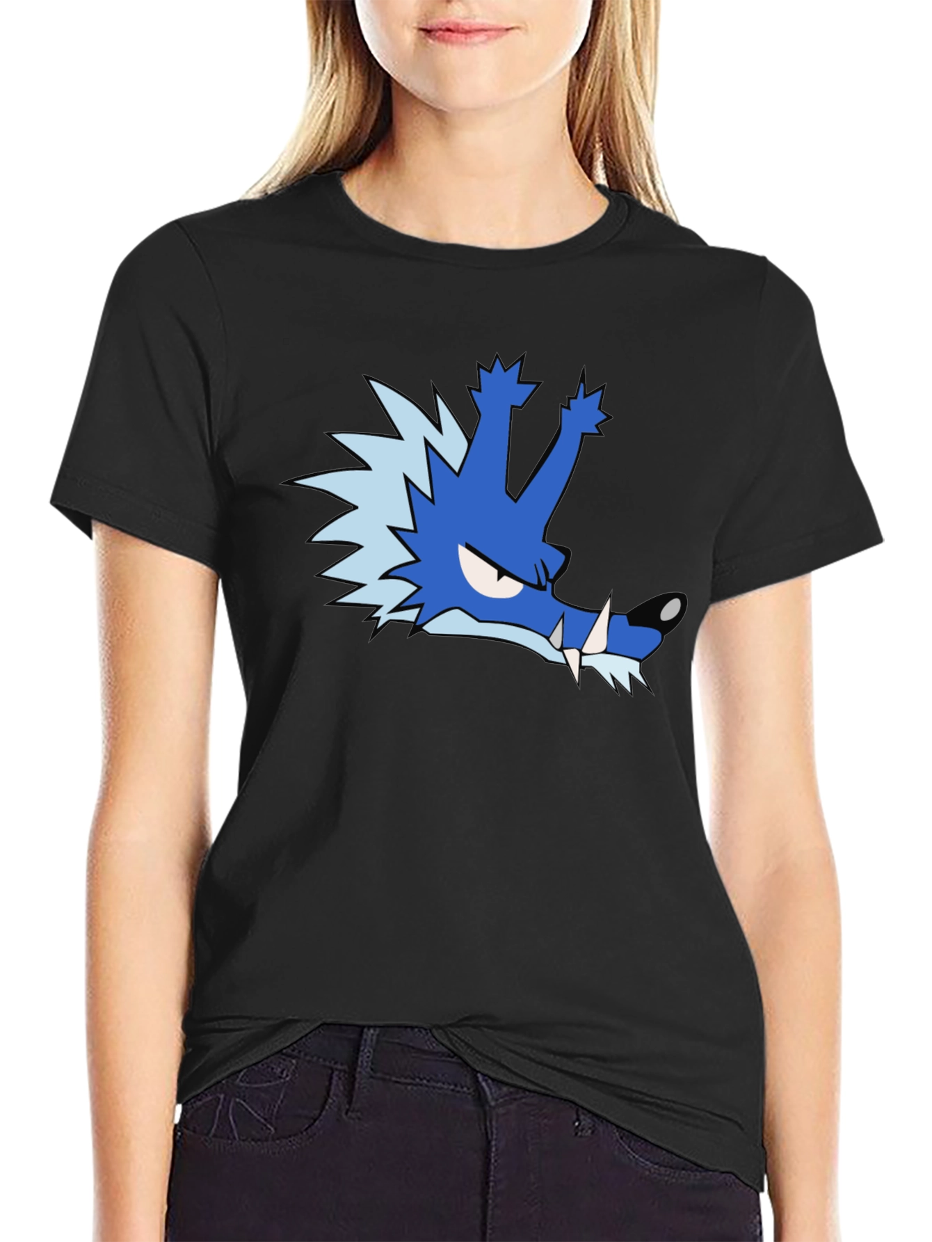 Blue Cartoon Wolf T-Shirt - Unique Graphic Tee