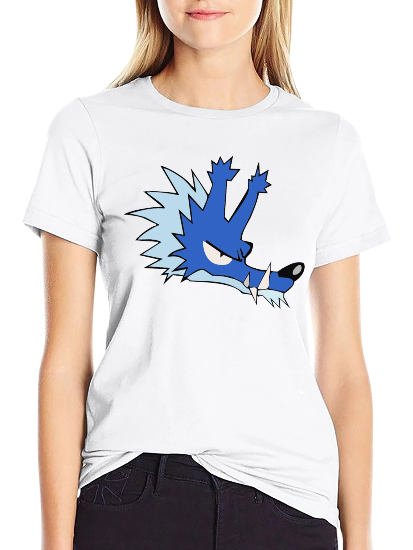 Blue Cartoon Wolf T-Shirt - Unique Graphic Tee