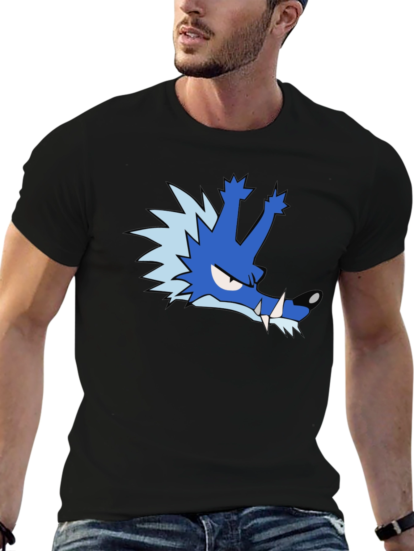 Blue Cartoon Wolf T-Shirt - Unique Graphic Tee