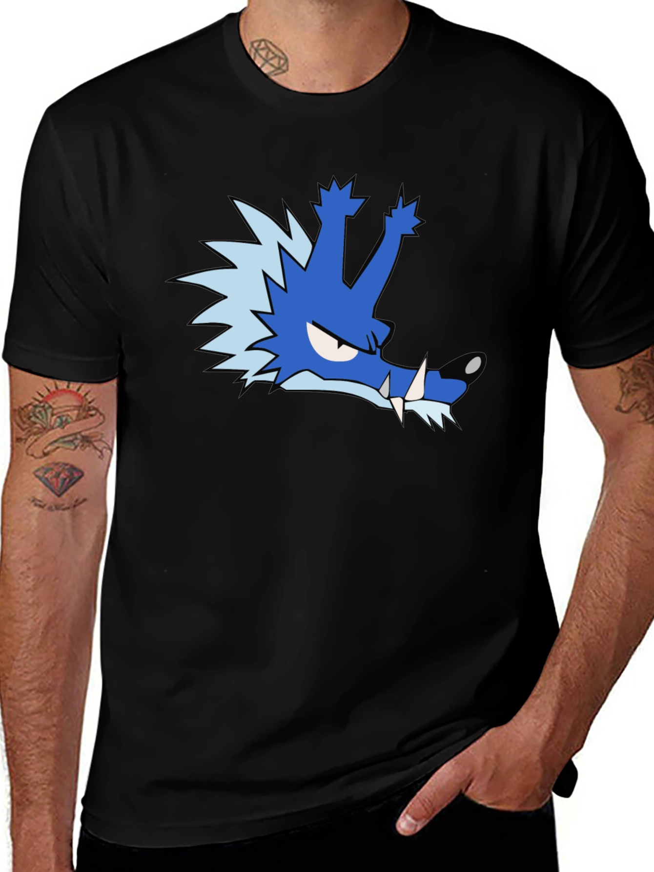 Blue Cartoon Wolf T-Shirt - Unique Graphic Tee