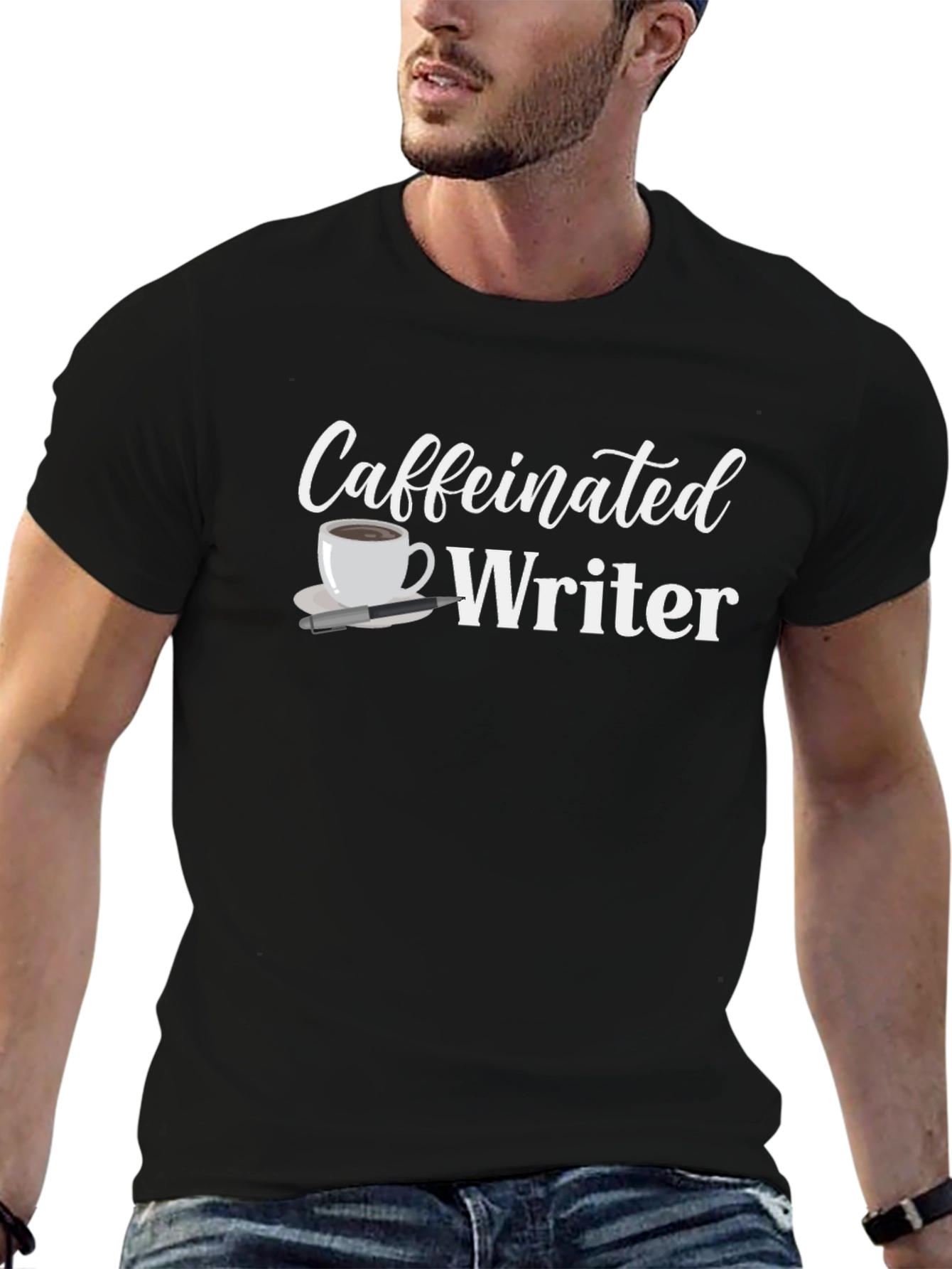 Caffeinated Writer Graphic T-Shirt - Black Cotton Tee