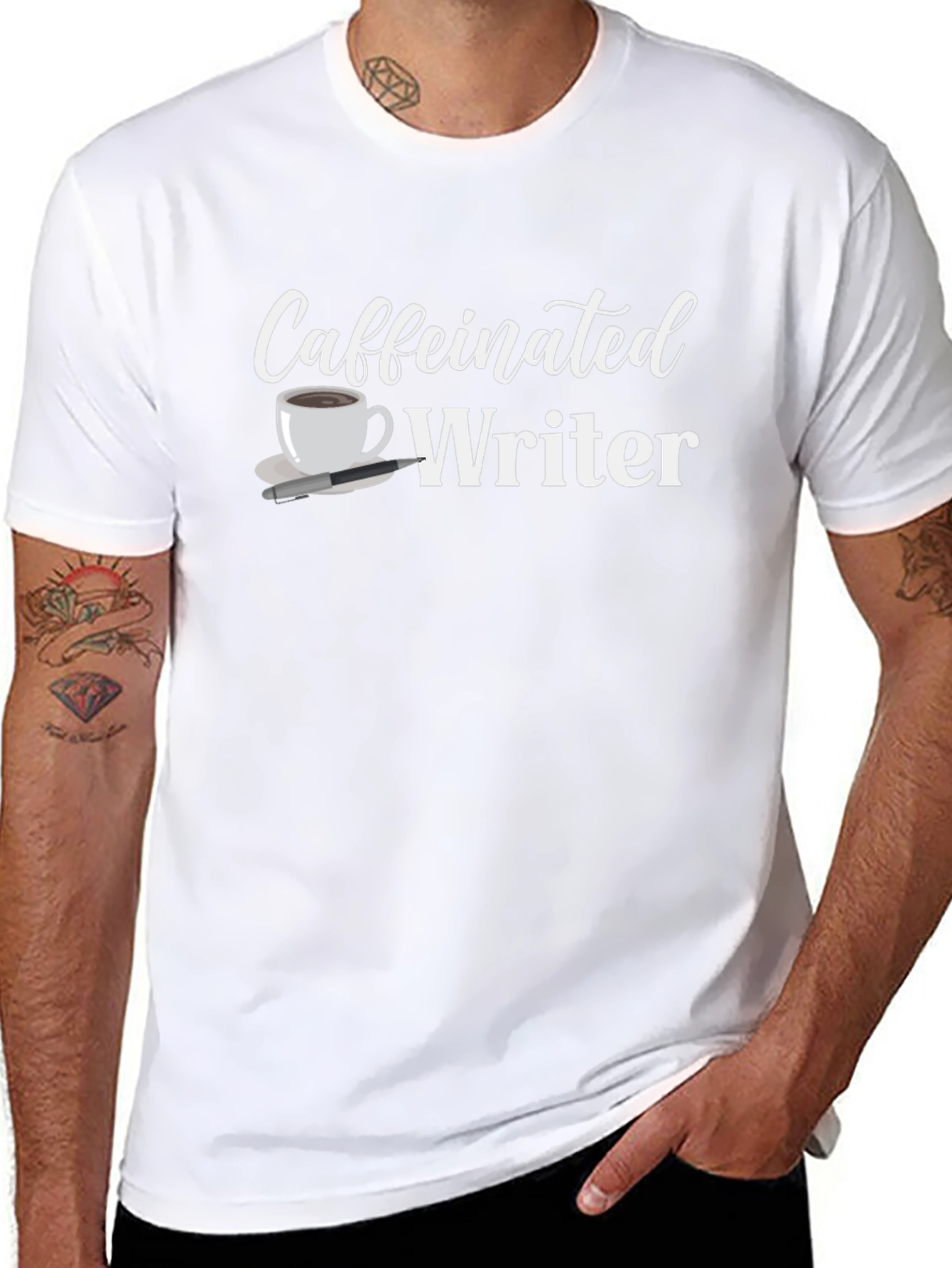 Caffeinated Writer Graphic T-Shirt - Black Cotton Tee