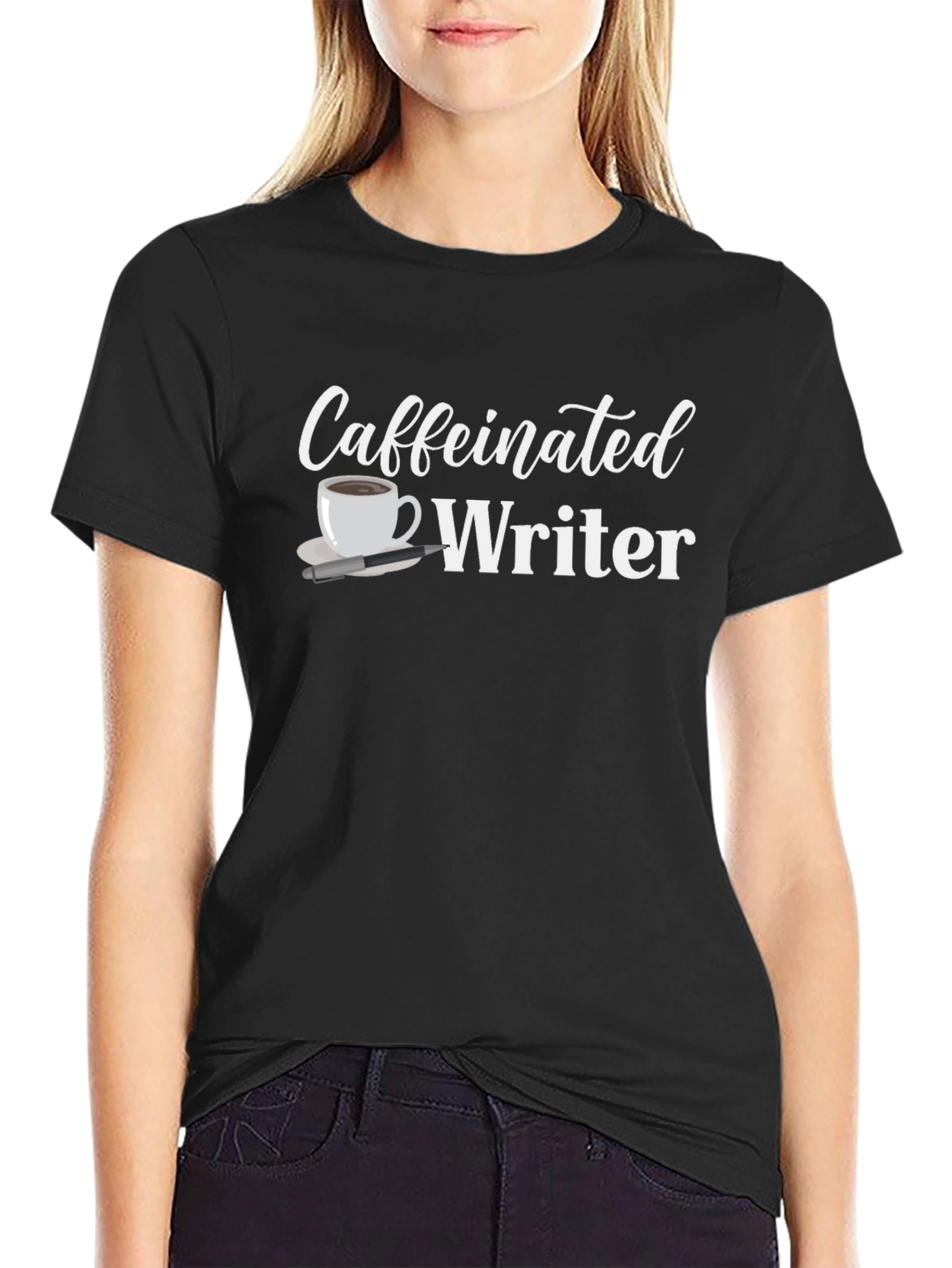 Caffeinated Writer Graphic T-Shirt - Black Cotton Tee