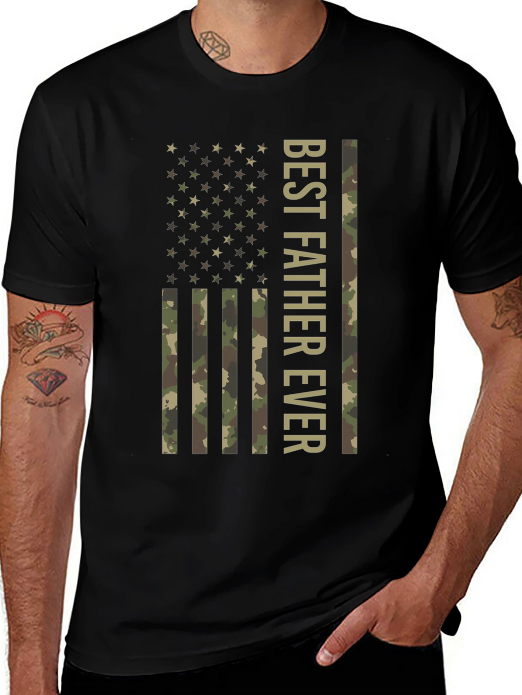 Best Father Ever Camo Flag Graphic T-Shirt