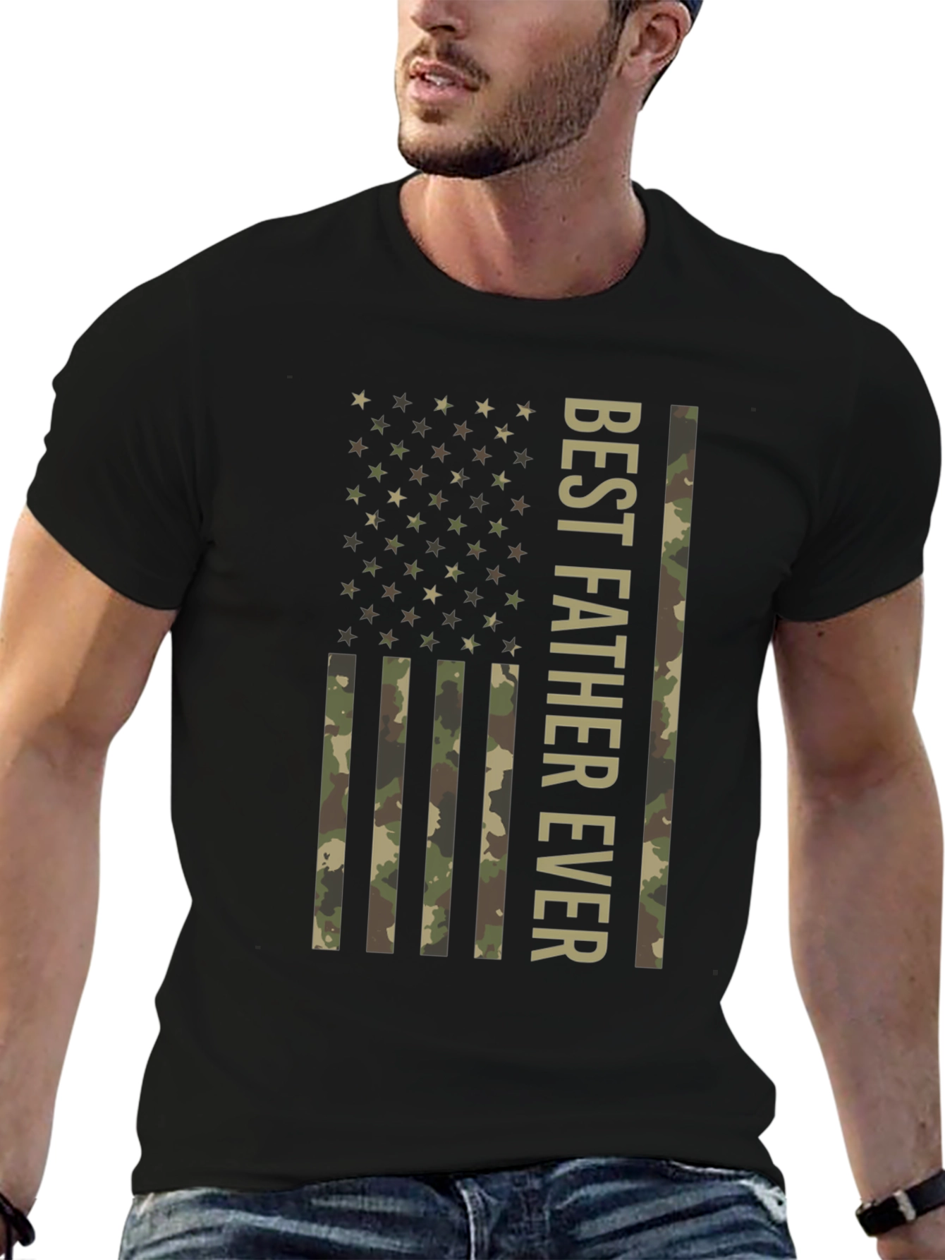 Best Father Ever Camo Flag Graphic T-Shirt
