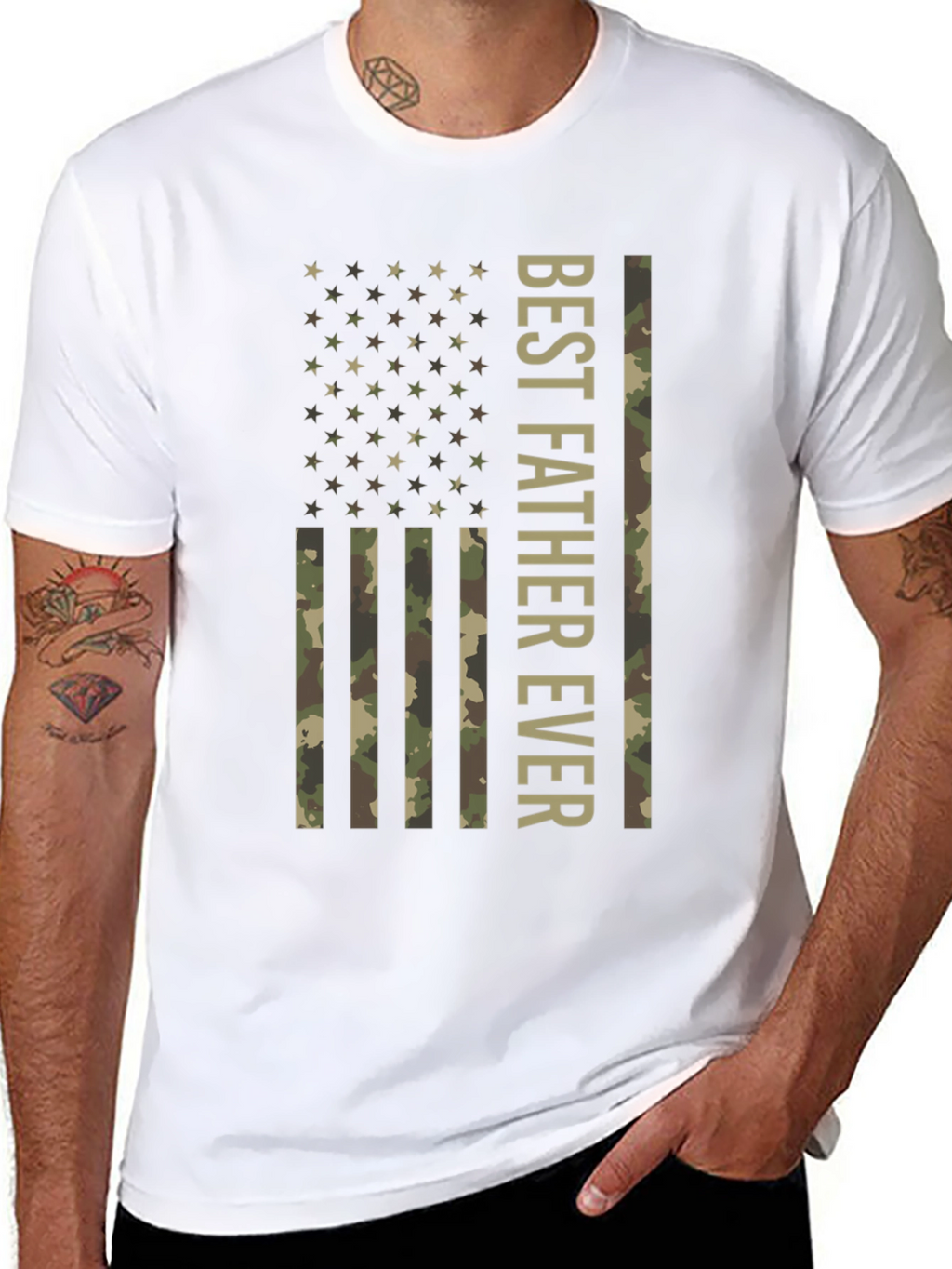 Best Father Ever Camo Flag Graphic T-Shirt