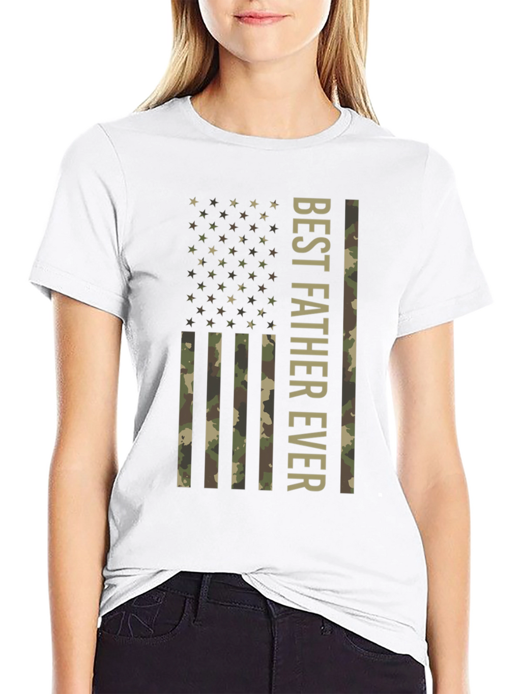 Best Father Ever Camo Flag Graphic T-Shirt