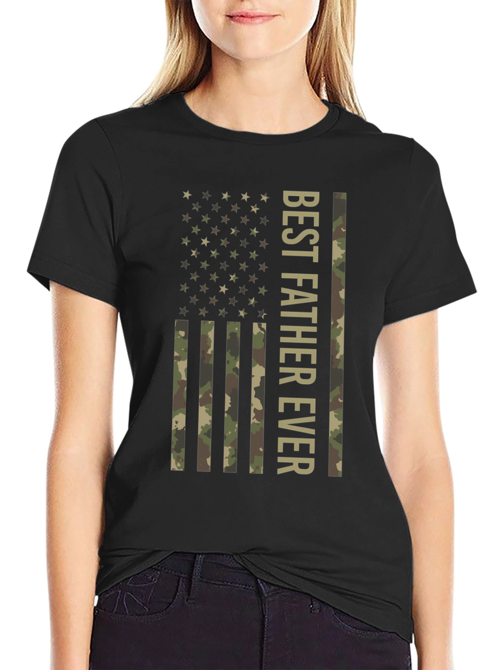Best Father Ever Camo Flag Graphic T-Shirt