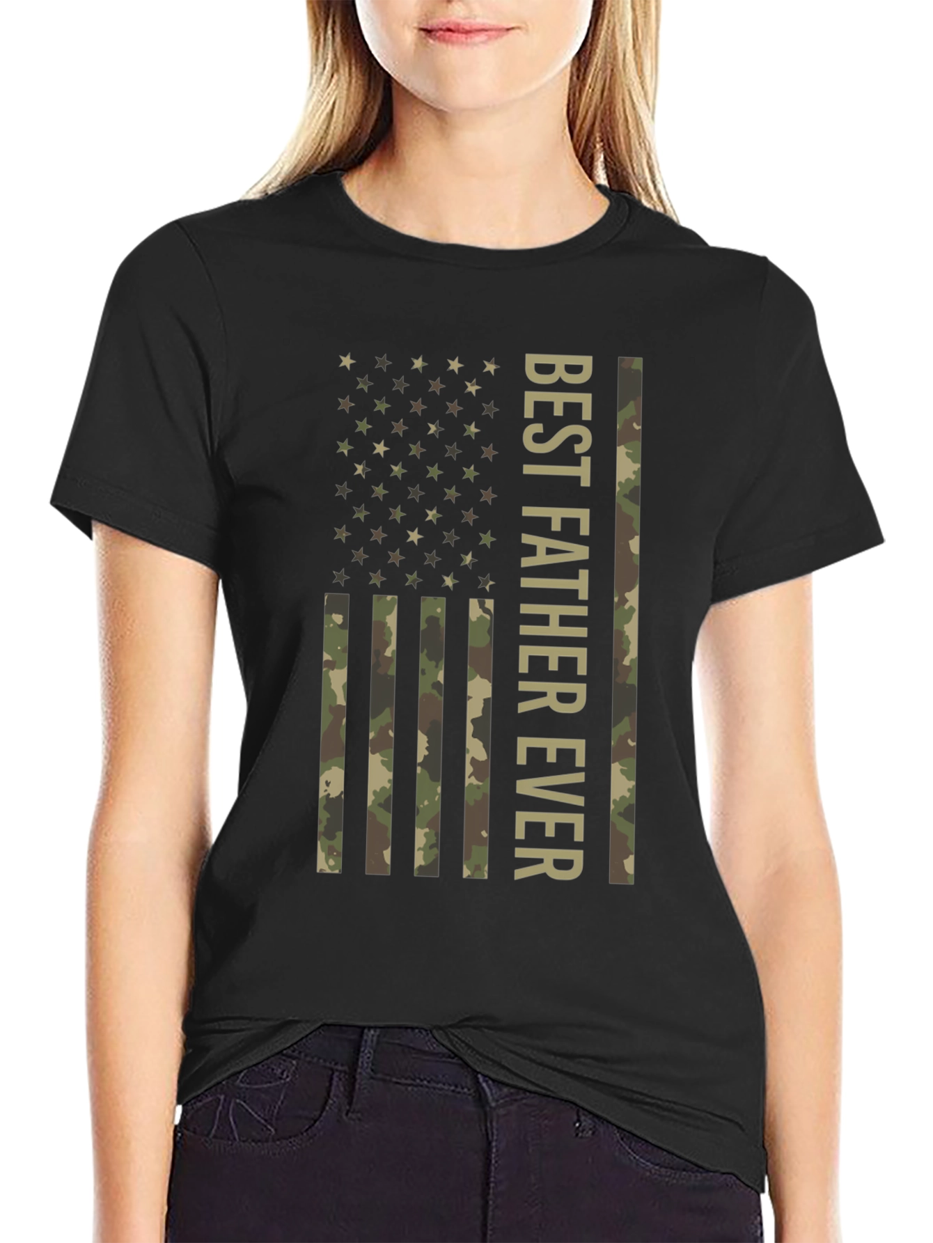 Best Father Ever Camo Flag Graphic T-Shirt