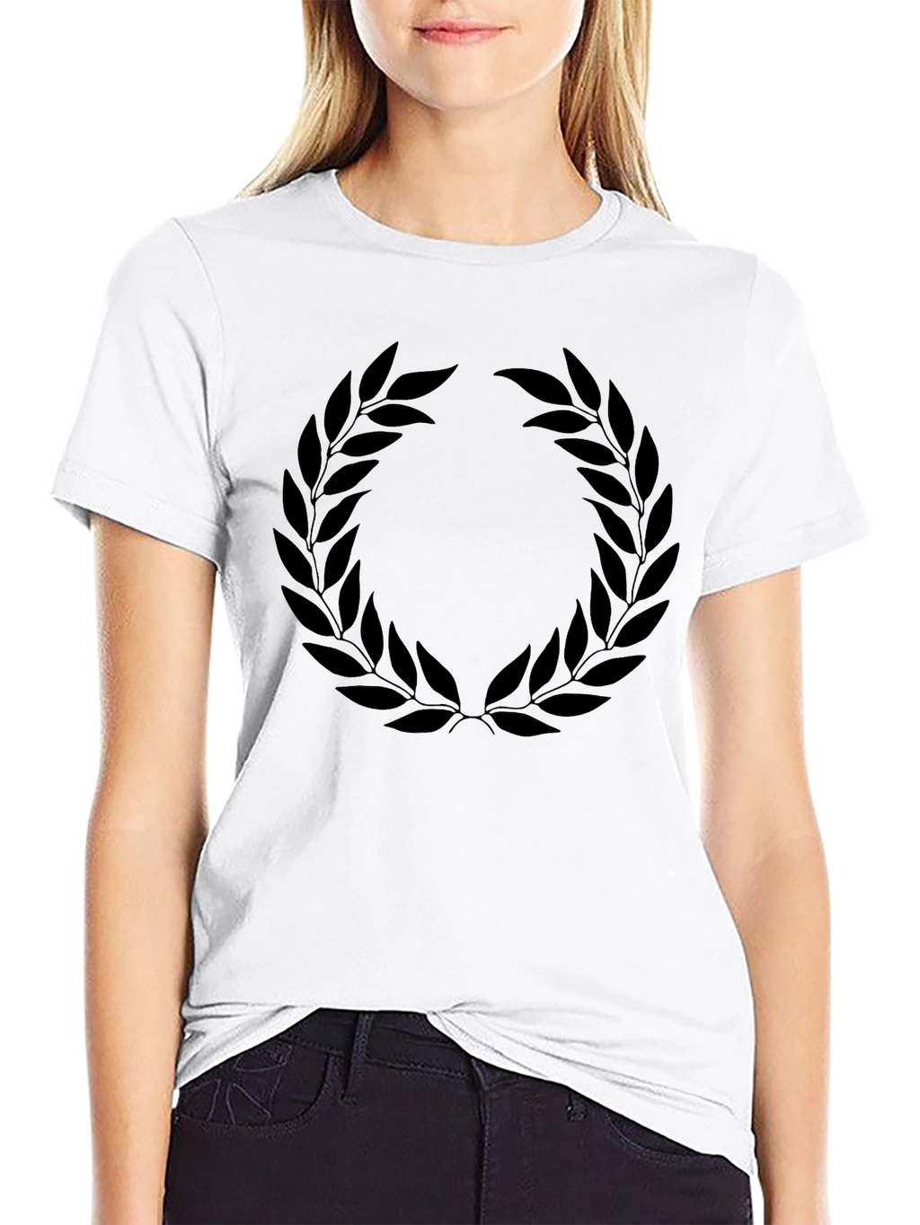 Black T-Shirt with Laurel Wreath Design