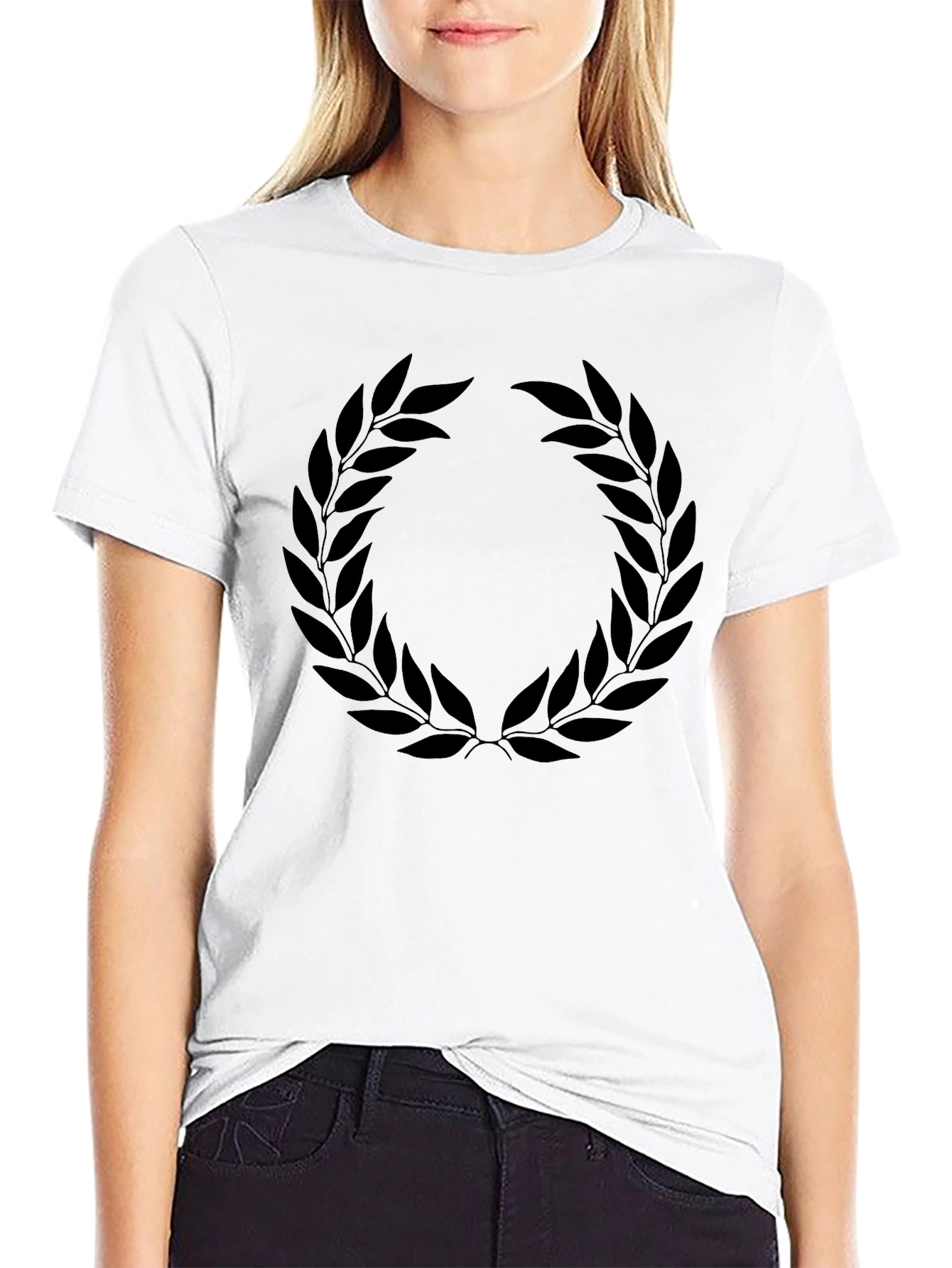 Black T-Shirt with Laurel Wreath Design