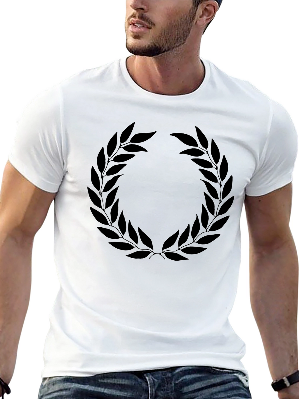 Black T-Shirt with Laurel Wreath Design