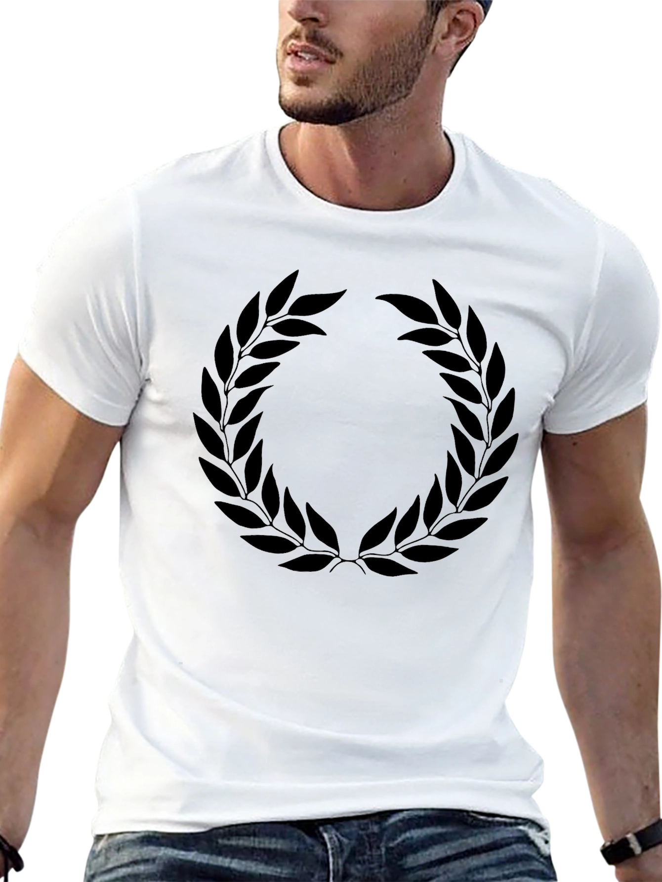 Black T-Shirt with Laurel Wreath Design