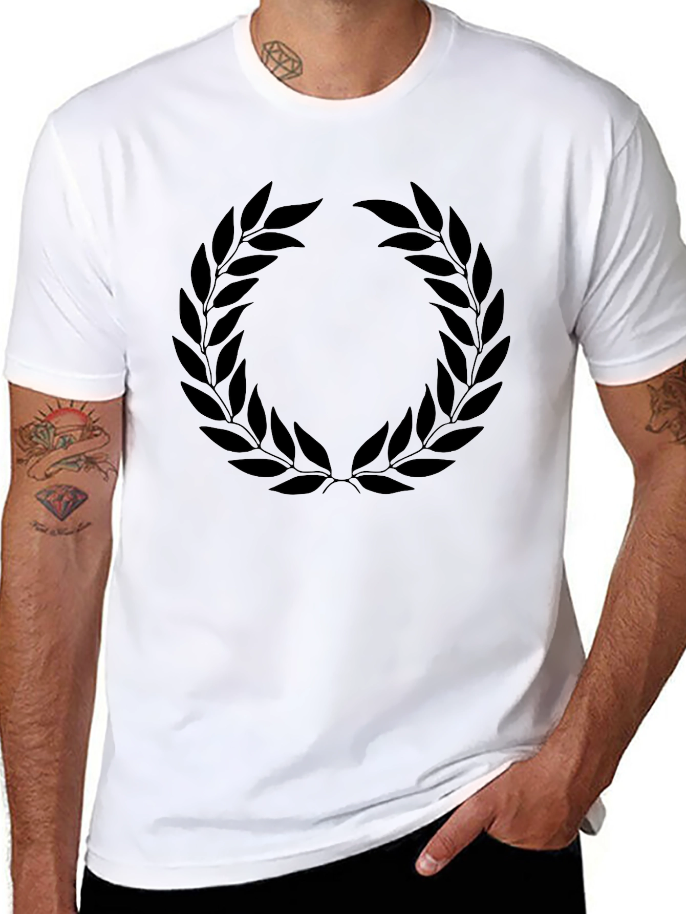 Black T-Shirt with Laurel Wreath Design