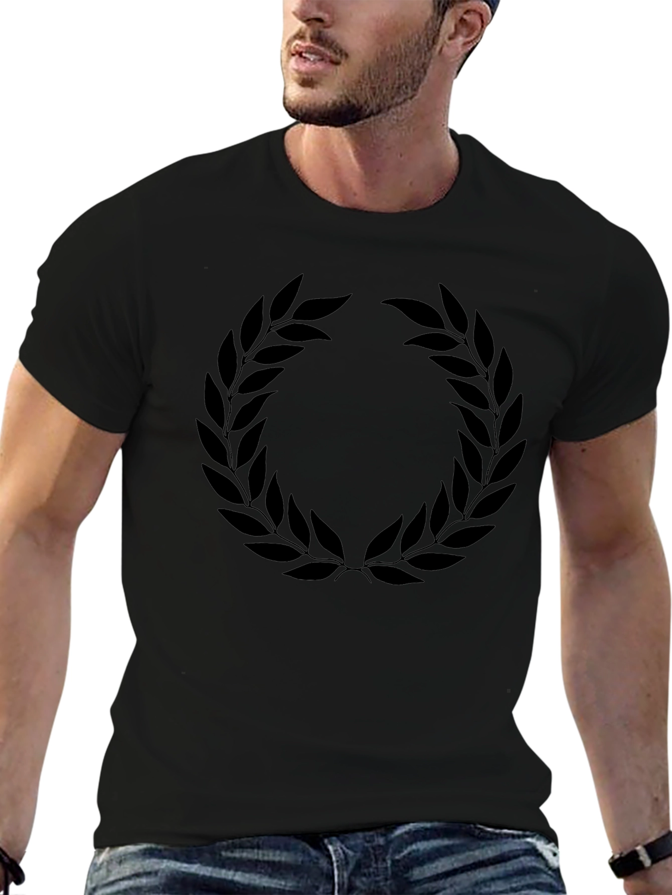 Black T-Shirt with Laurel Wreath Design