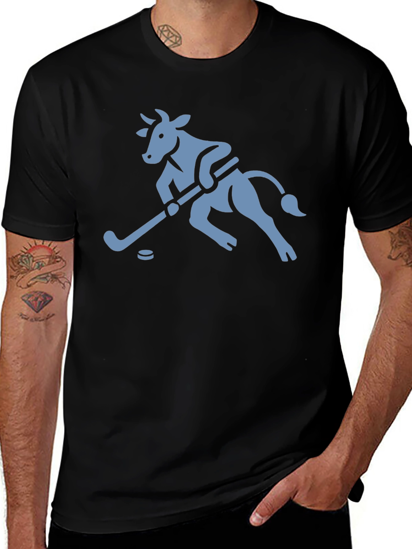 Hockey Cow Graphic Tee - Playful Cotton T-Shirt
