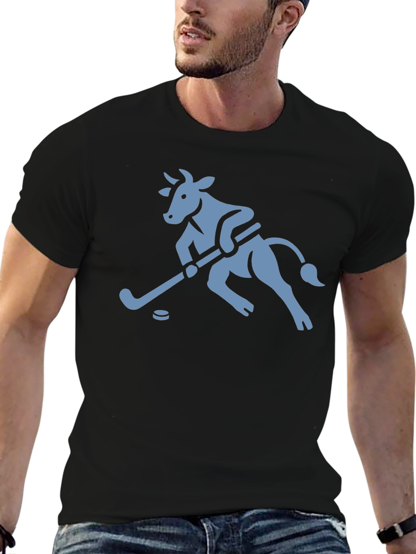 Hockey Cow Graphic Tee - Playful Cotton T-Shirt