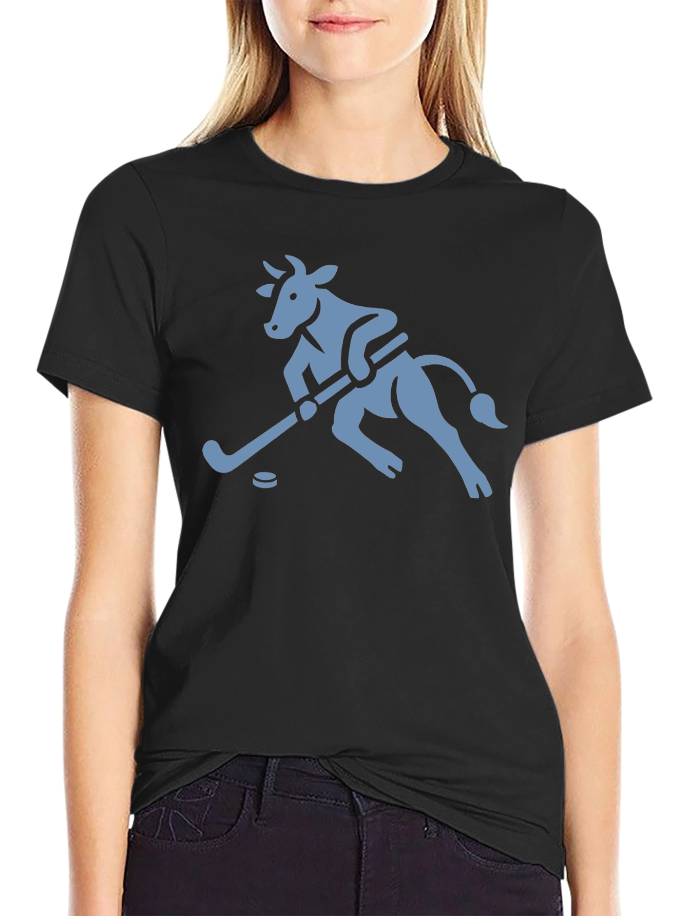 Hockey Cow Graphic Tee - Playful Cotton T-Shirt
