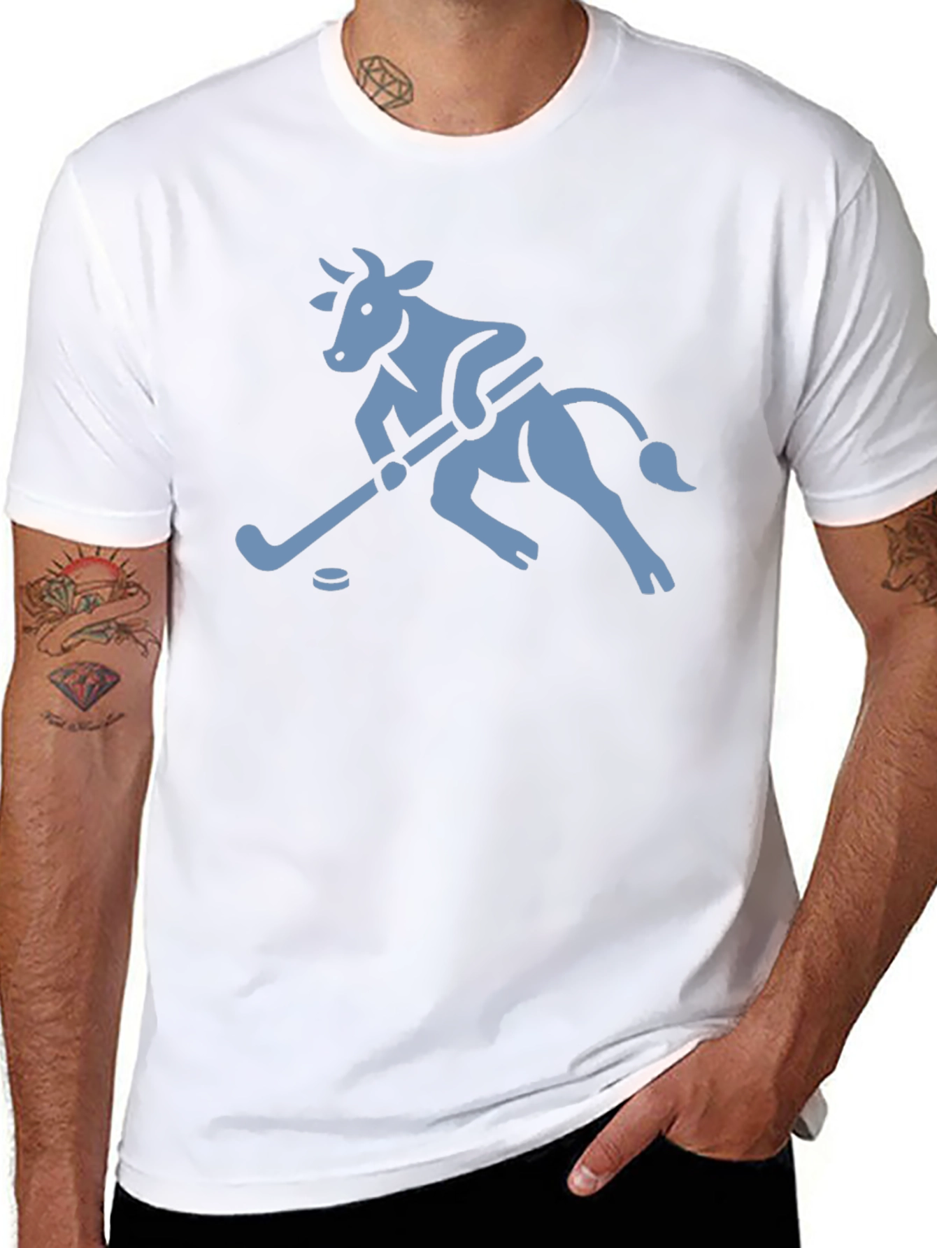 Hockey Cow Graphic Tee - Playful Cotton T-Shirt