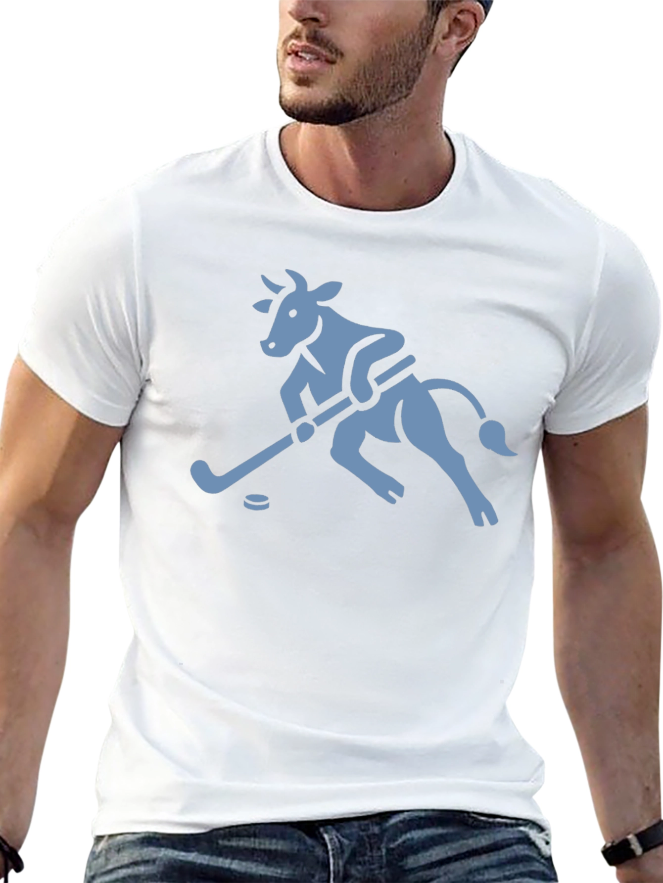 Hockey Cow Graphic Tee - Playful Cotton T-Shirt