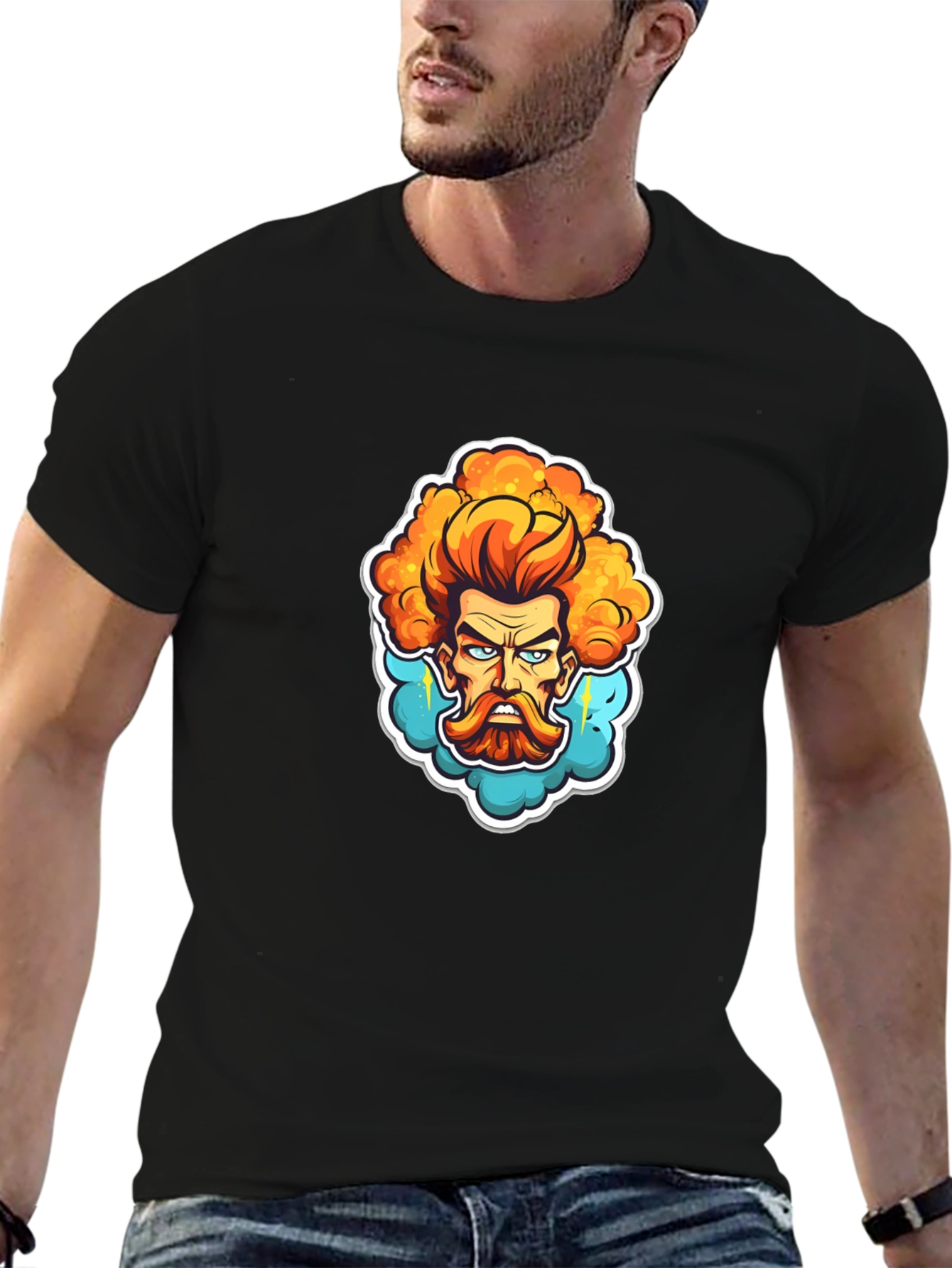 Cartoon Zeus Graphic Black T-Shirt