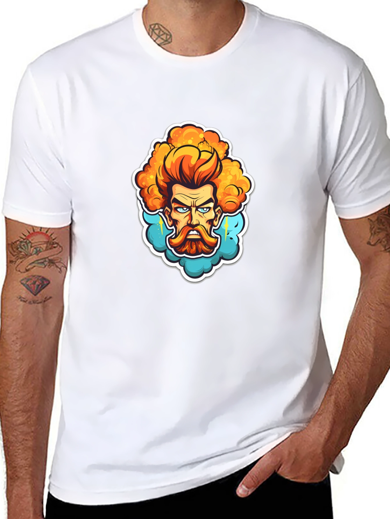 Cartoon Zeus Graphic Black T-Shirt