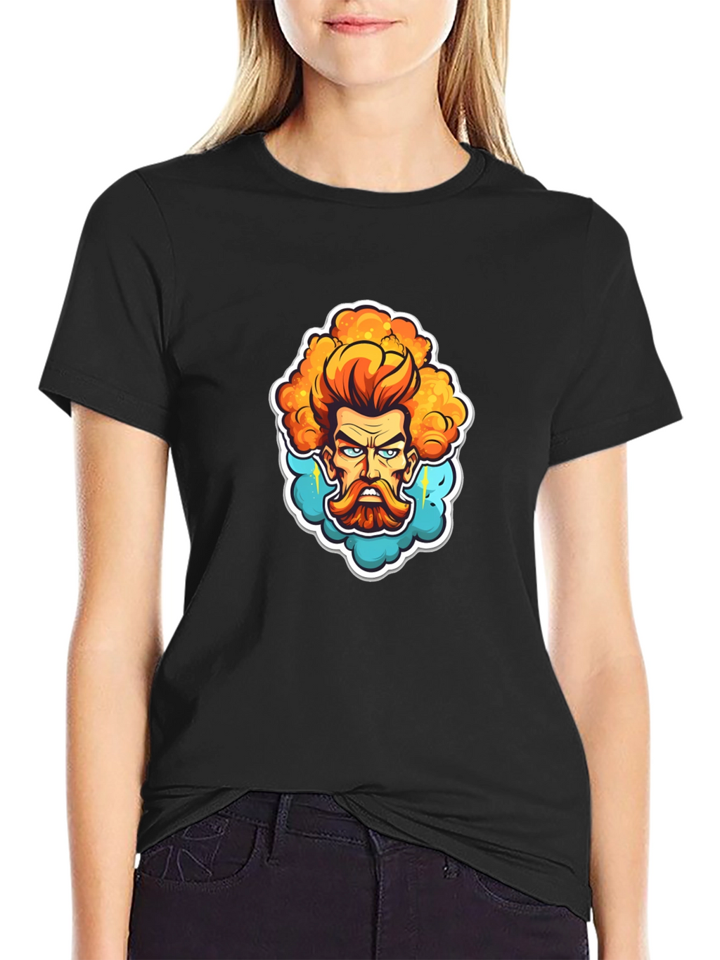 Cartoon Zeus Graphic Black T-Shirt